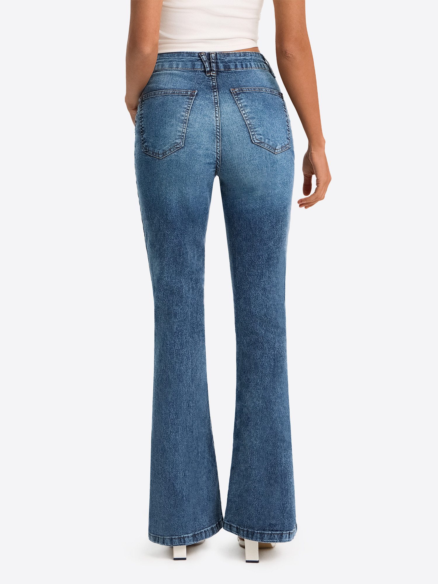 Imily Bela Bootcut-Jeans Damen High-Waist Flared Jeans aus Baumwolle Denim günstig online kaufen
