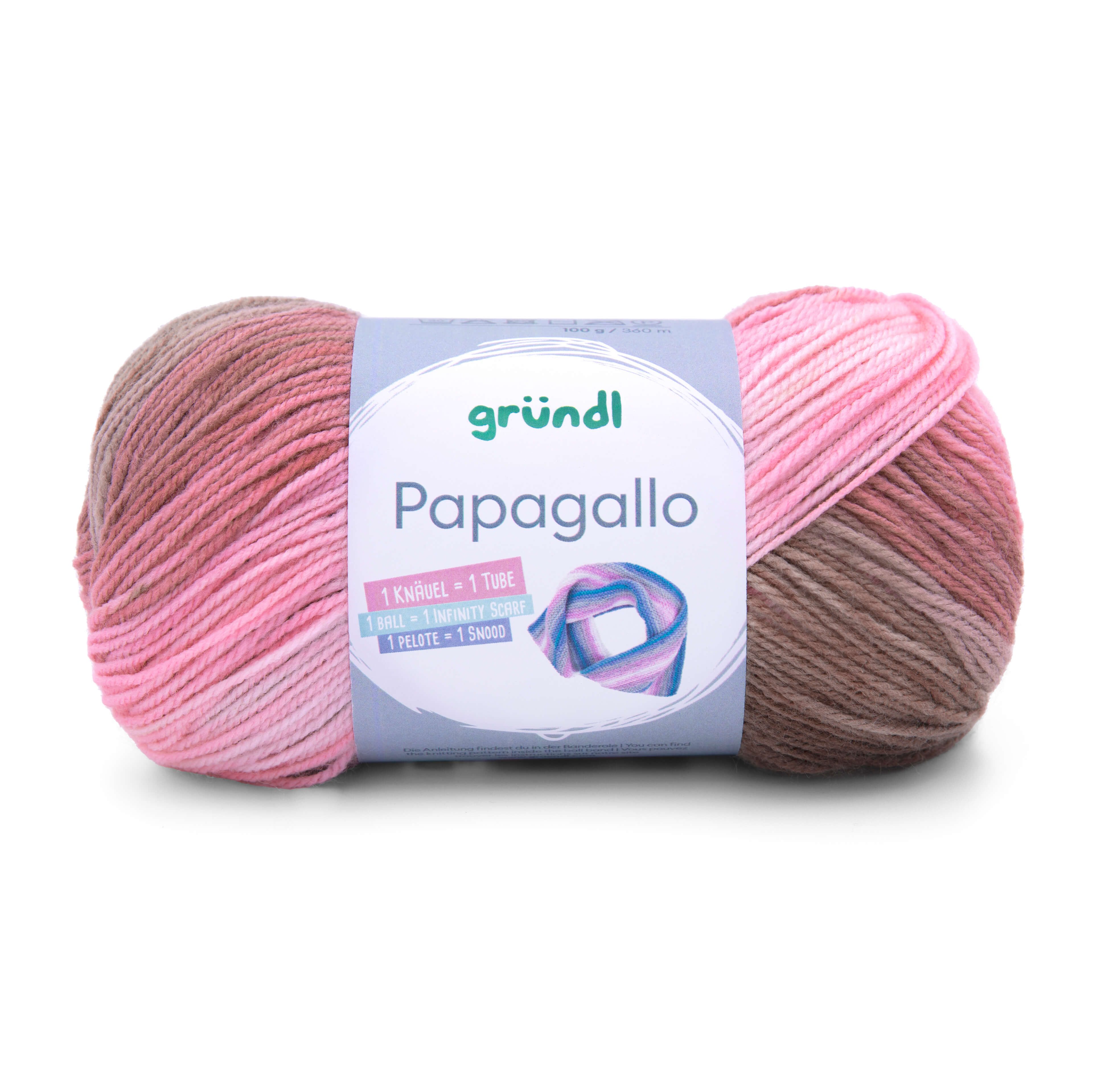 Gründl Wolle Papagallo Farbverlaufswolle mi Anleitung Häkelwolle, 360,00 m (Wolle zum stricken oder häkeln, Farbverlaufsgarn, Strickwolle, Strickgarn, Handstrickgarn), 100% Polyacryl, ohne Schurwolle, auch für Wolle-Allergiker geeignet
