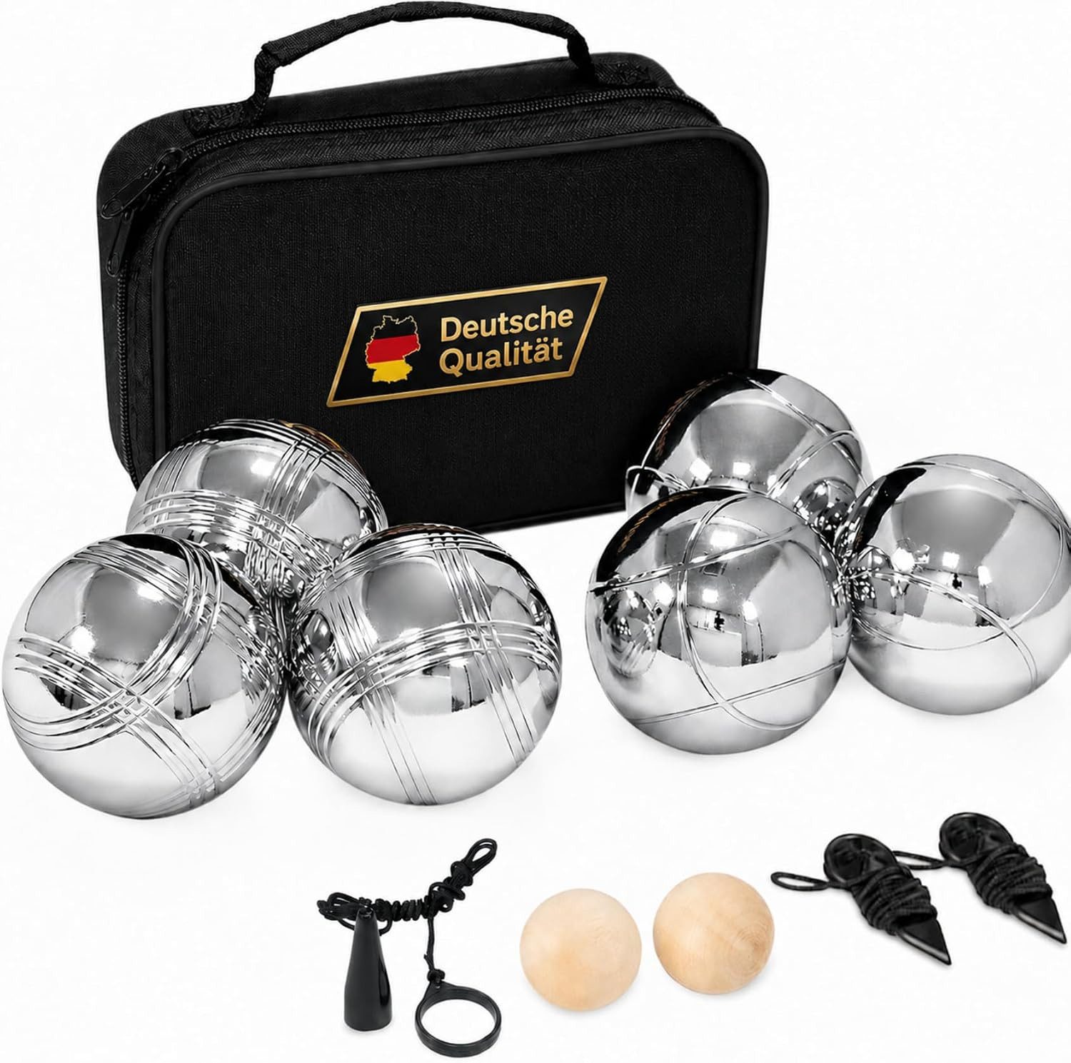 ElitVita Spielball Boule Set 6/8 Kugeln mit Tasche & Zubehör – Boccia Spiel Outdoor (6-St), Hochwertige Edelstahl Kugeln, 2 Designs leichtes erkennen der Kugeln
