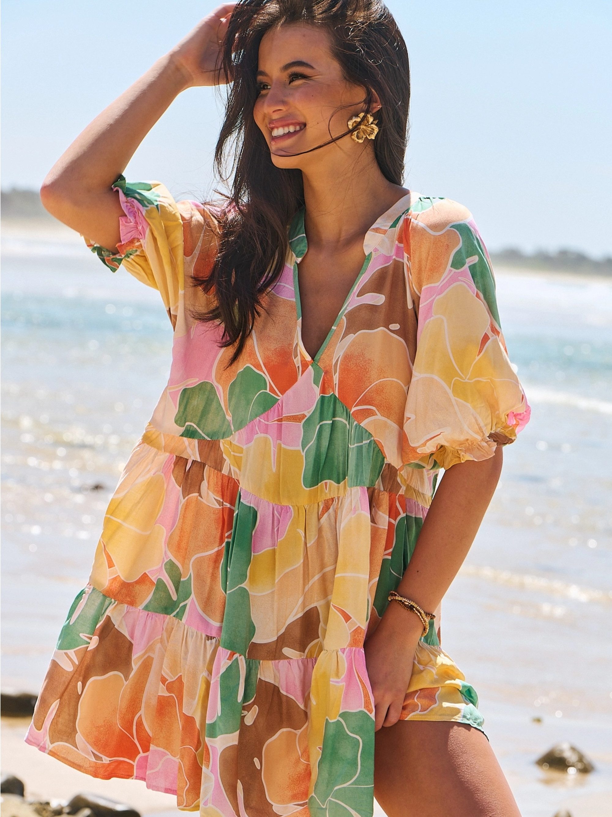 ANNIS Fashion & Accessoires Tunikakleid "SUNSET BLOOM" v. Jaase (1-tlg) NEU, Viskose, farbenfroher Print