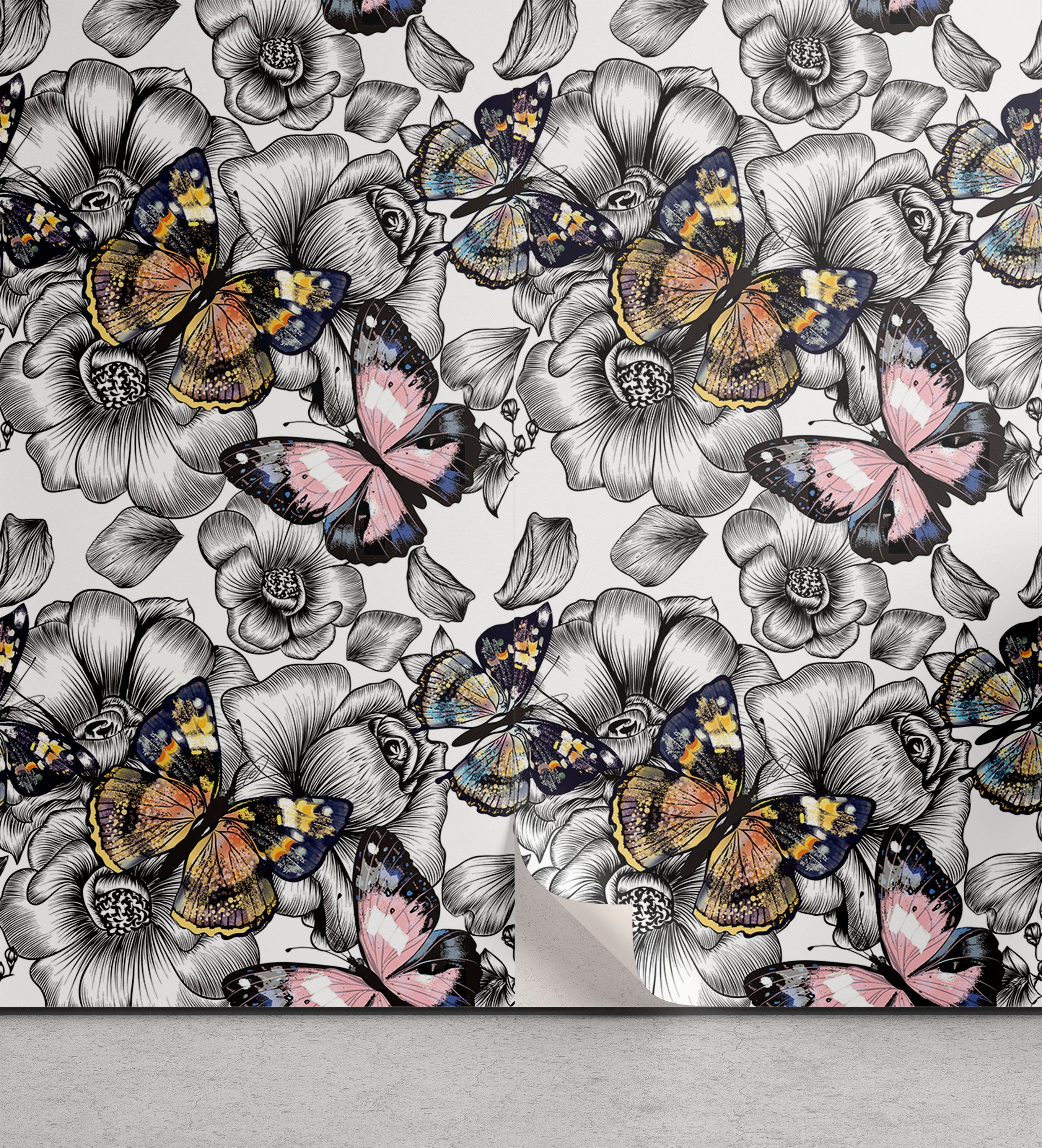 Schöne Artikel Abakuhaus Vinyltapete selbstklebendes Wohnzimmer Retro Butterfly Küchenakzent, Blumen Monarch
