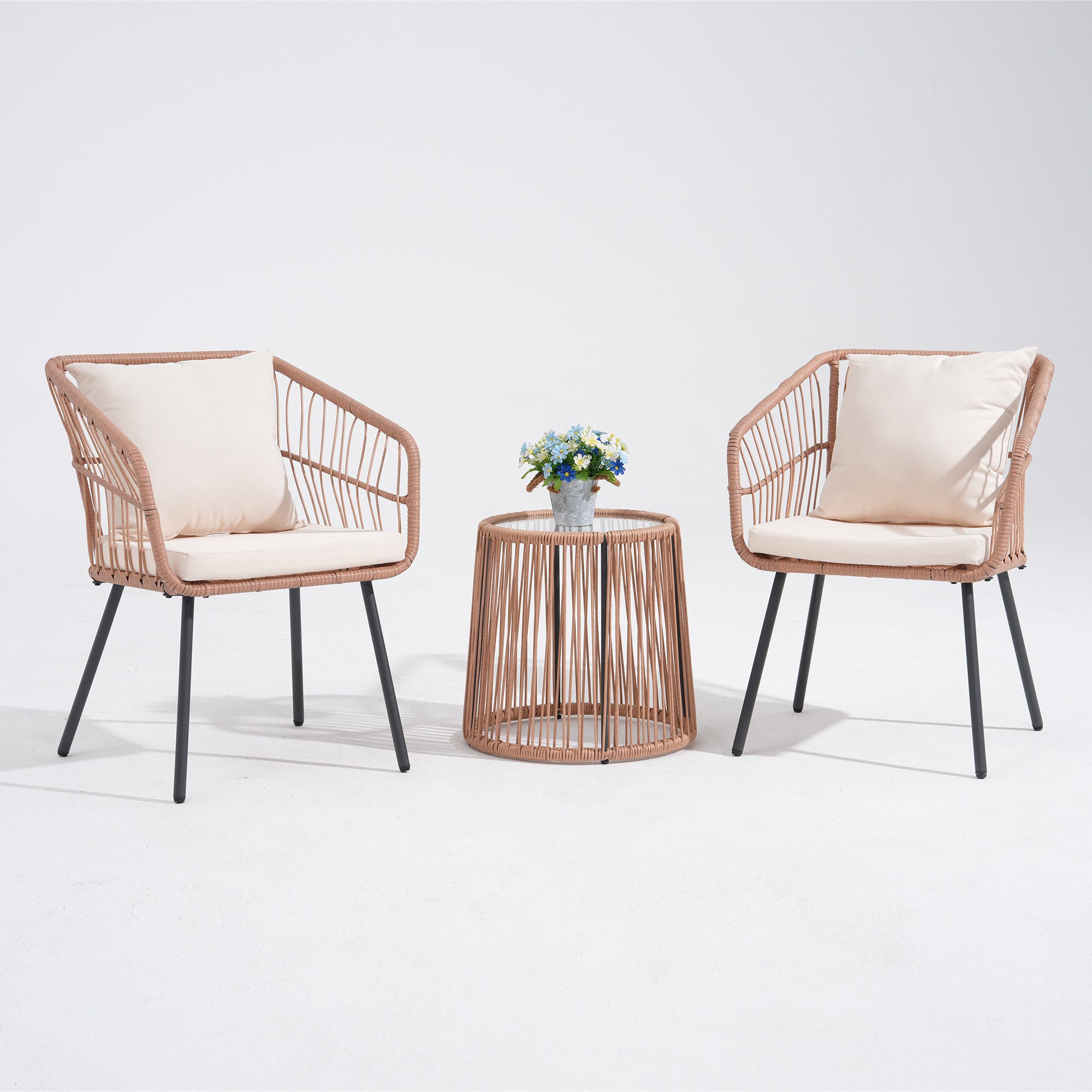 JOIVI Balkonset Outdoor 3-tlg Balkon Set, Bistro Set, Rattan Gartenmöbel mi günstig online kaufen