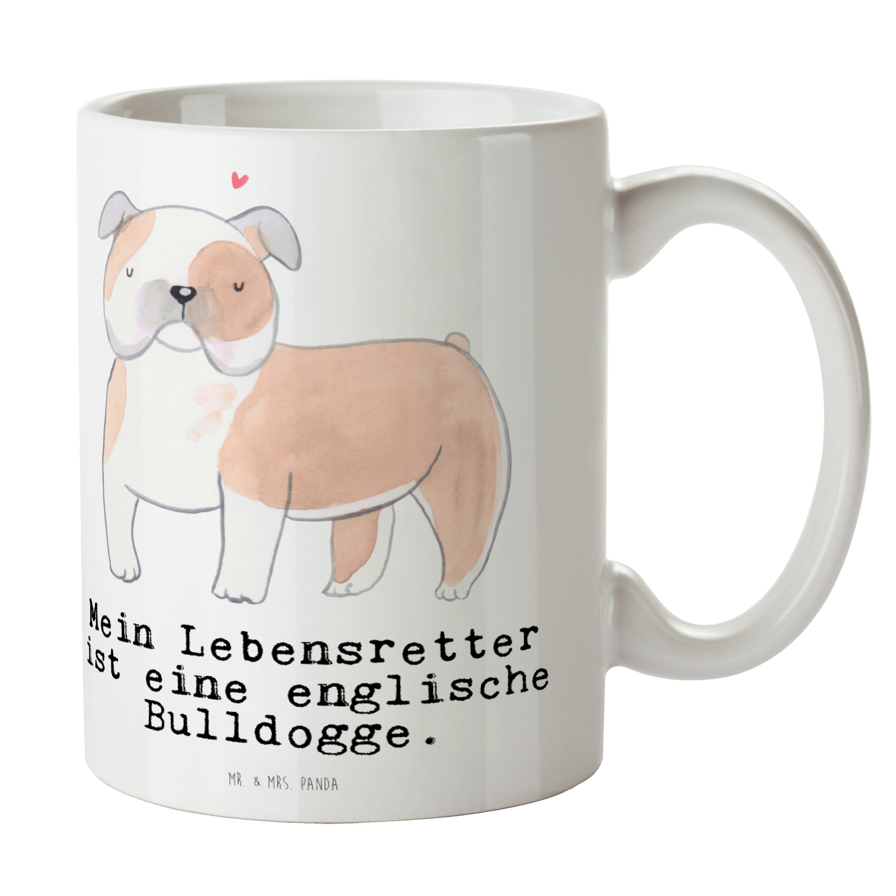 Mr. & Mrs. Panda Tasse Englische Bulldogge Lebensretter - Weiß - Geschenk, Büro Tasse, Teebe, Keramik