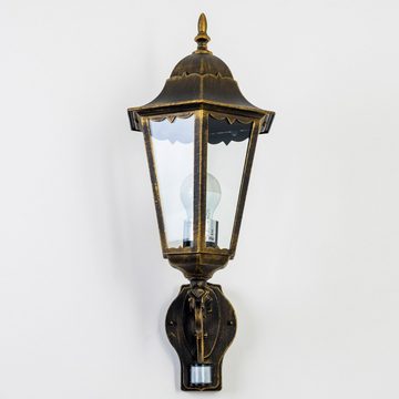 hofstein Außen-Wandleuchte »Viano« Wandlampe Außen, Aluguss Braun/Gold, Milchglas-Scheiben, ohne Leuchtmittel, aufwärts in antikem Look, für Terrasse/Hof, E27, Retro/Vintage