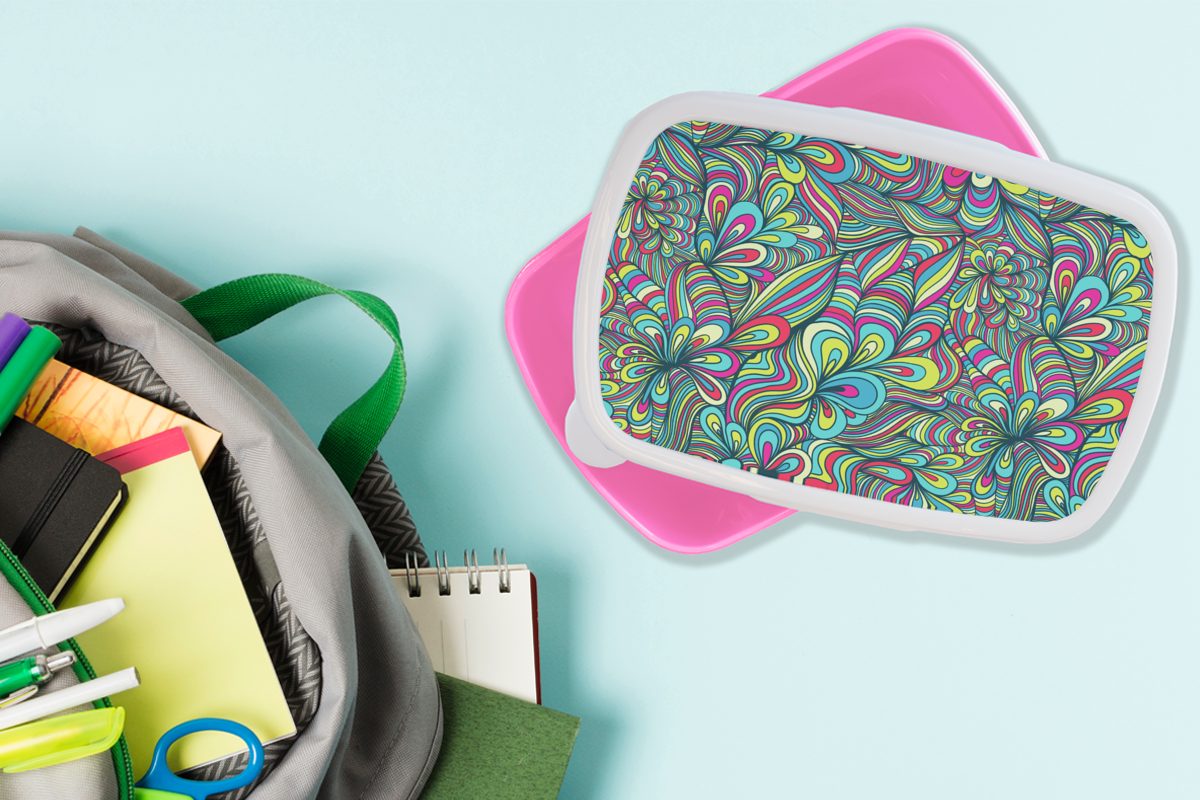 MuchoWow Lunchbox Fantasie Snackbox, für Kinder, - - Design Mädchen, Brotbox - Brotdose Retro, Kunststoff Erwachsene, Farben (2-tlg), Kunststoff, rosa