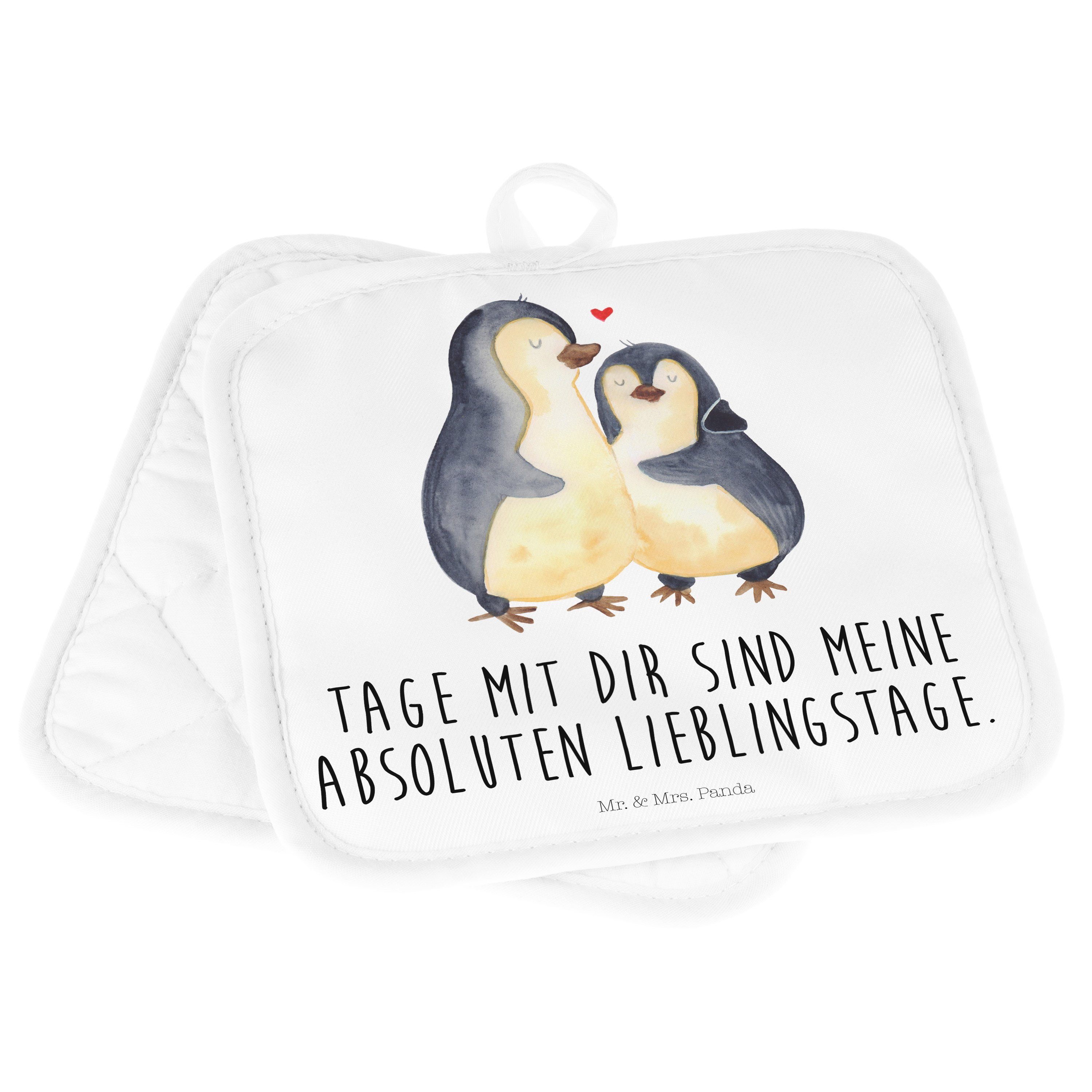 Panda & Liebe, umarmend Geschenk, Topfuntersetzer, Mrs. - Hochzeit, (1-tlg) Topflappen Pinguin - Weiß Mr.