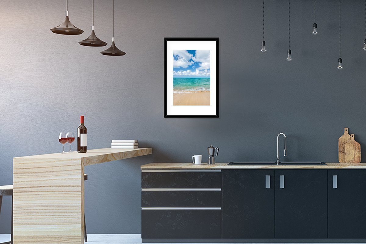 MuchoWow Poster Strand - Meer - Sommer - Reisen, (1 St), mit Rahmen, Kunstdruck, Gerahmtes Poster, Schwarzem Bilderrahmen
