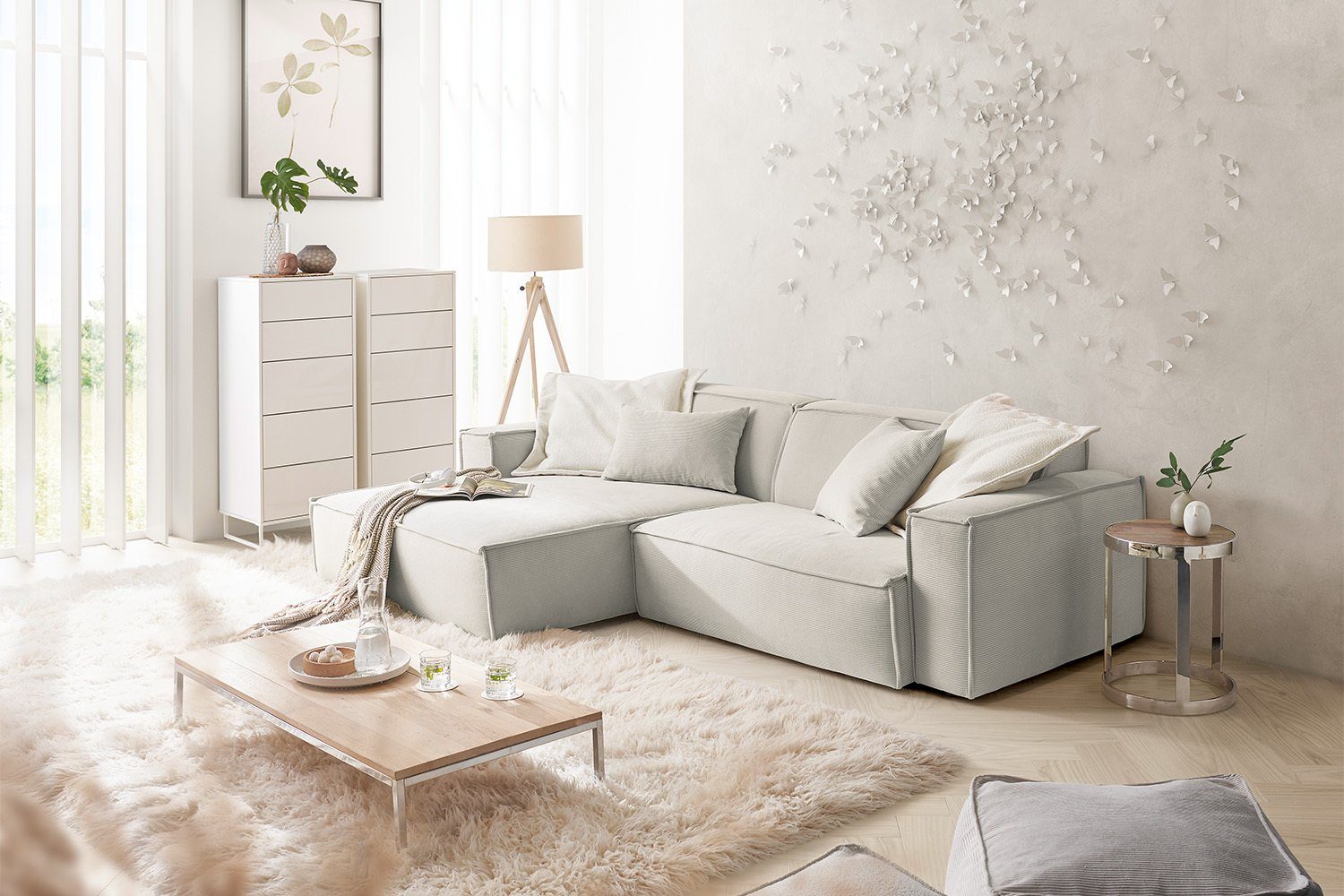 Auch neue Produkte sind verfügbar! KAWOLA Ecksofa SAMU, silber links, od. Recamiere Sofa rechts versch. Farben Feincord