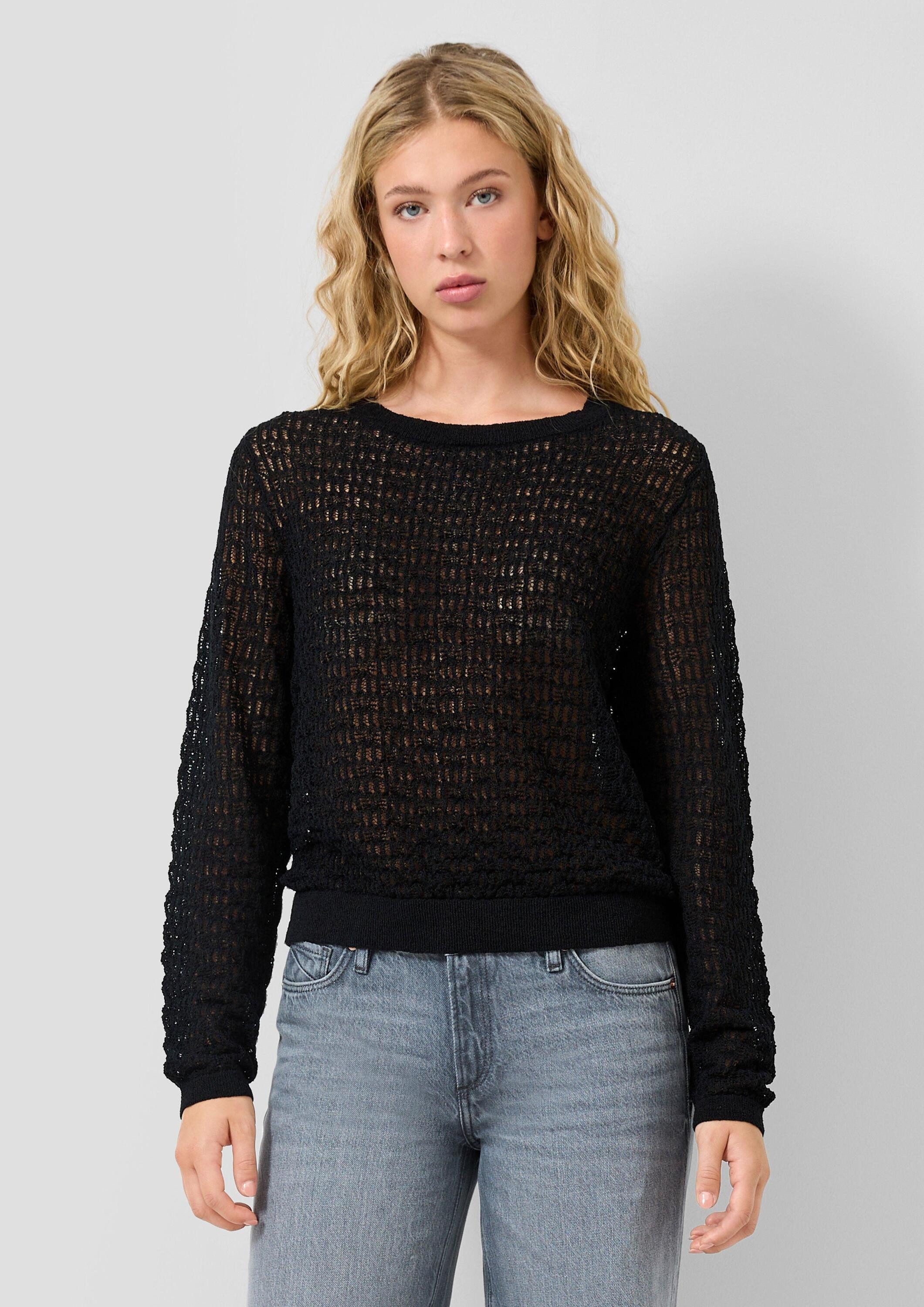QS Longpullover Strickpullover Pullover mit Ajourmuster