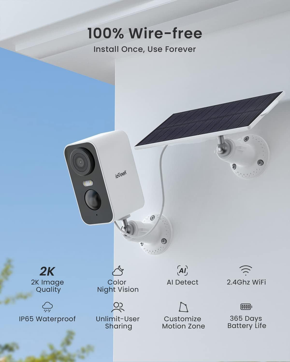 Thumbnail - ieGeek Überwachungskamera Überwachungskamera Aussen Akku Solar 2K Kamera Überwachung WLAN (Außenbereich, Aussen, Außenka...