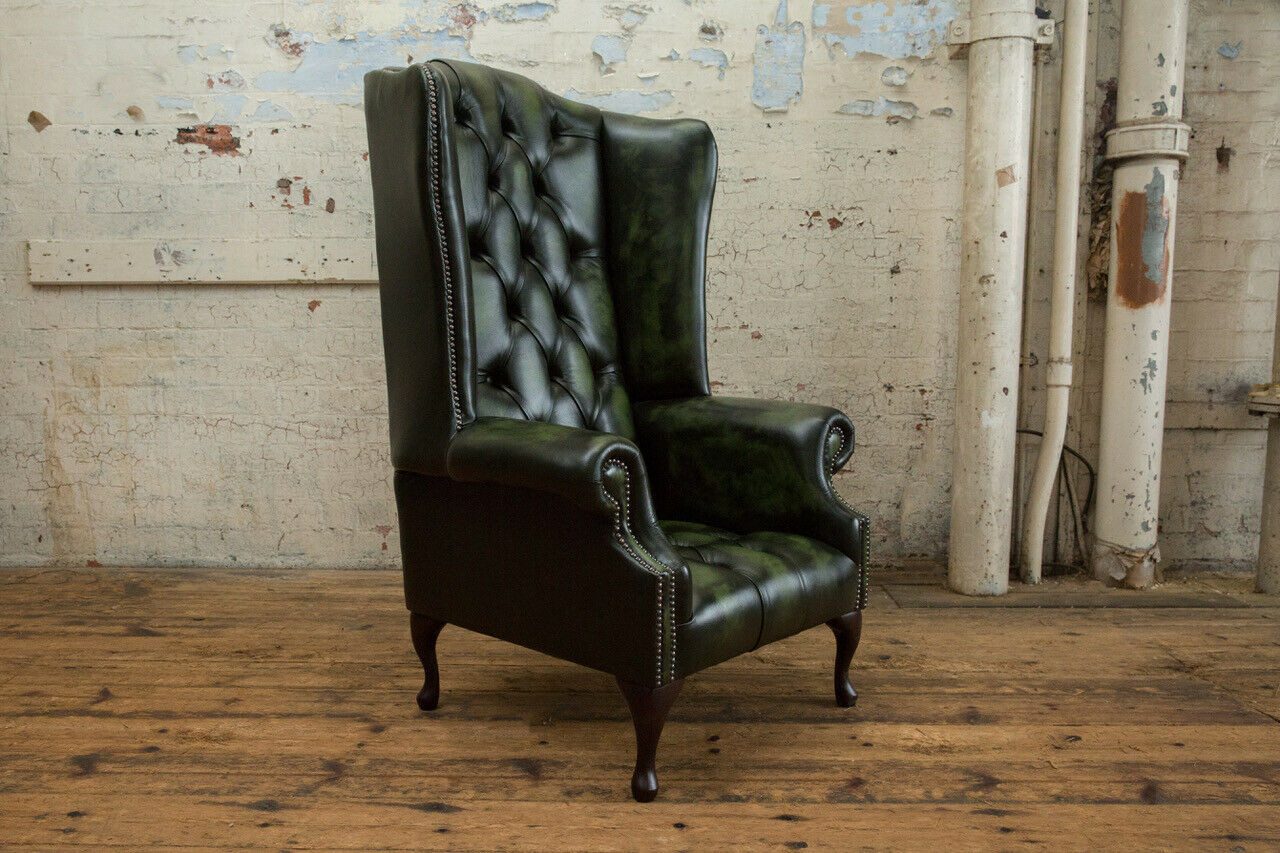 JVmoebel Ohrensessel Leder Lounge Sessel Club in Dunkelgrün mit Nieten und Knopfheftung (Packung, 2-St., Graues Leder Sofa mit Sessel und Einzelcouch), Made in Europa