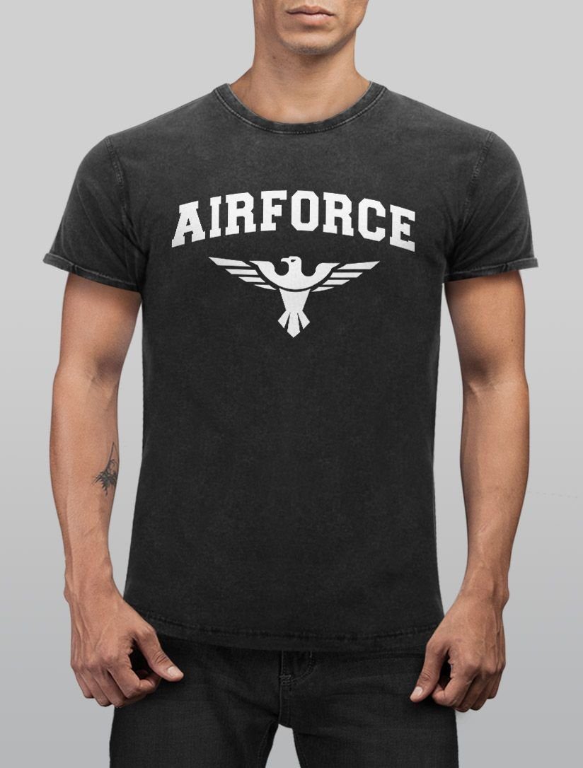 Neverless Print-Shirt Vintage Shirt T-Shirt Neverless® Airforce Printshirt Aufdruck Adler Militär Army Look mit US Print Herren Used