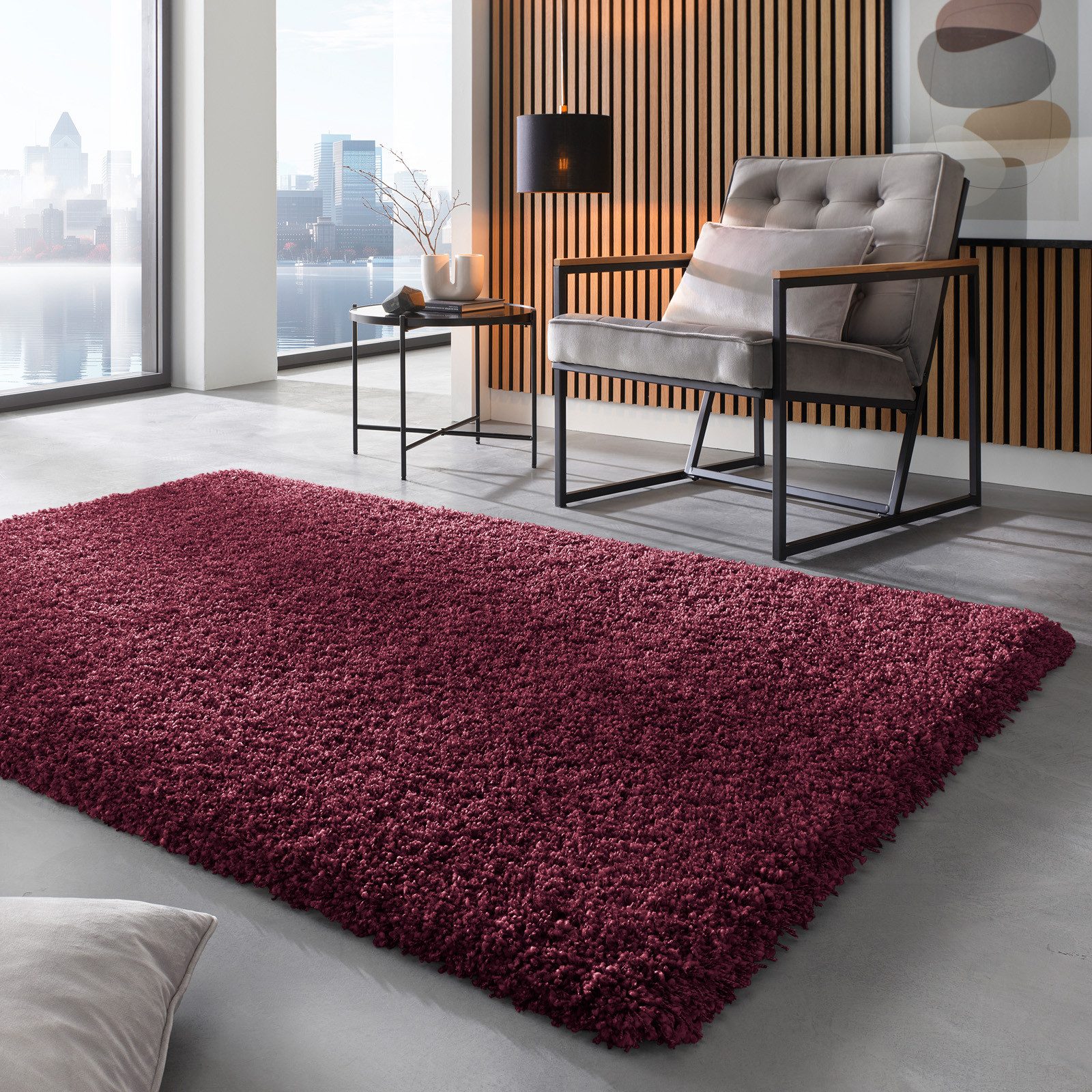 TaraCarpet Langflor-Teppich Ragolle Twilight, rechteckig, Höhe: 60 mm, Shaggy Hochflorteppich bordeaux rot Wohnzimmer Schlafzimmer 080x150