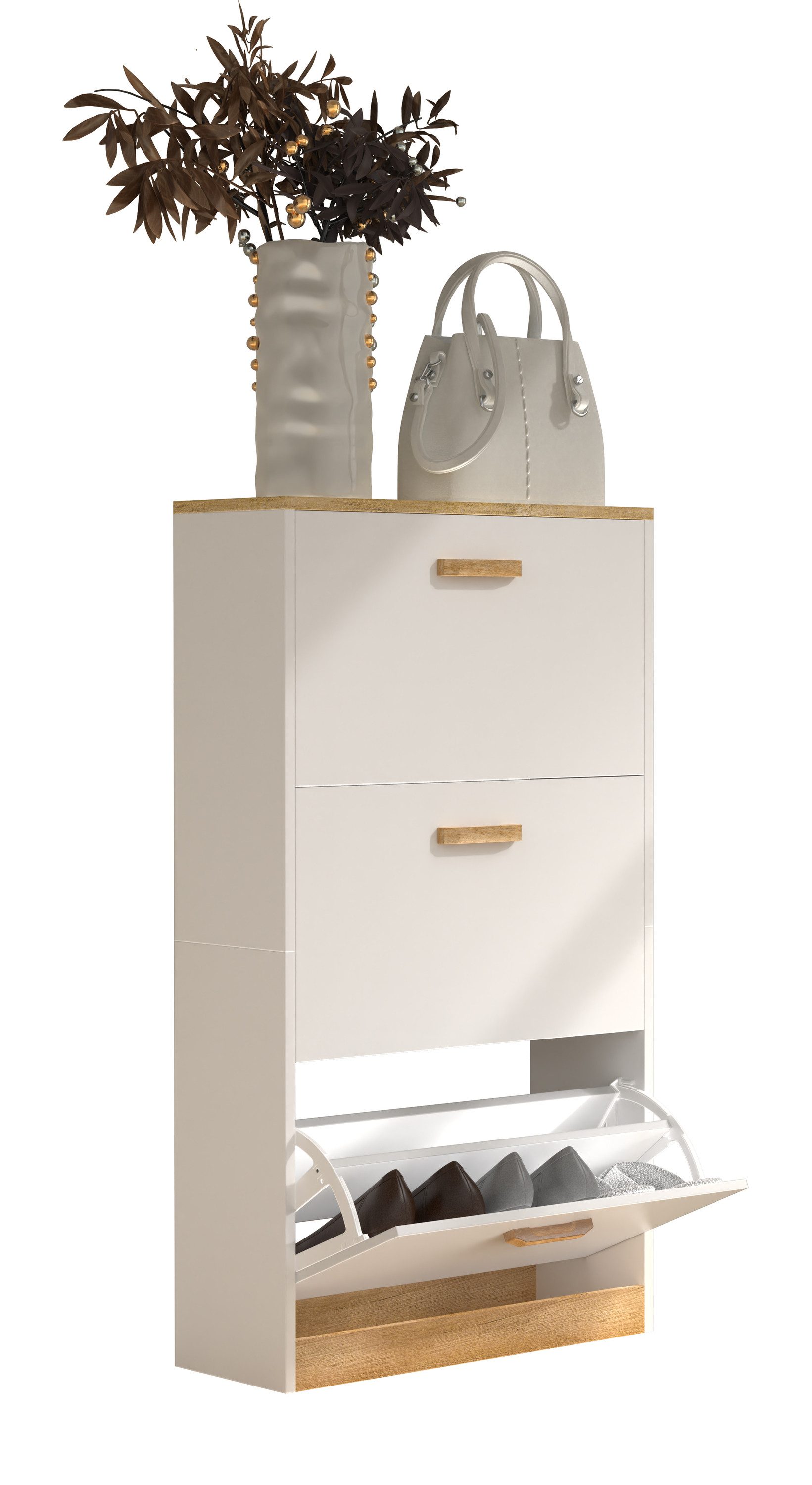 VCM Schuhschrank Halom B. 59 x T. 22 x H. 105 cm Schuhaufbewahrung mit Kippfunktion, 6 Fächer, Kipptüren, Holzwerkstoff