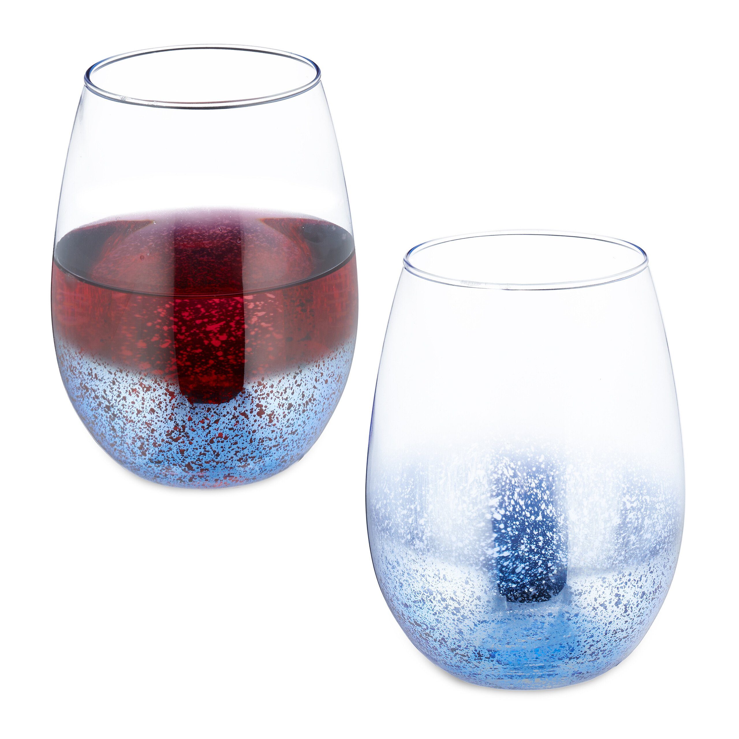 relaxdays Weinglas Weingläser ohne Stiel 2er Set blau, Glas