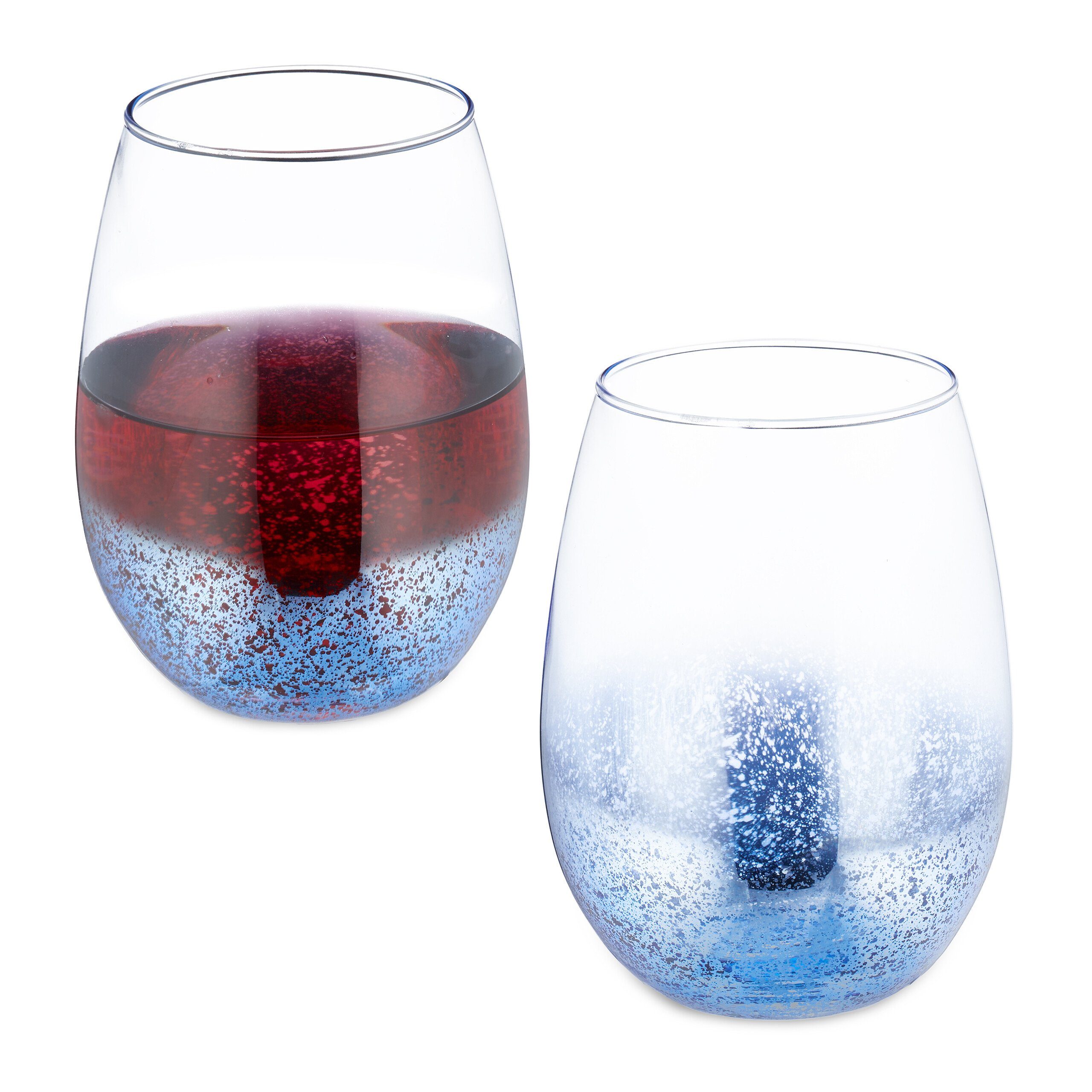 relaxdays Weinglas Weingläser ohne Stiel 2er Set blau, 2-tlg., Glas