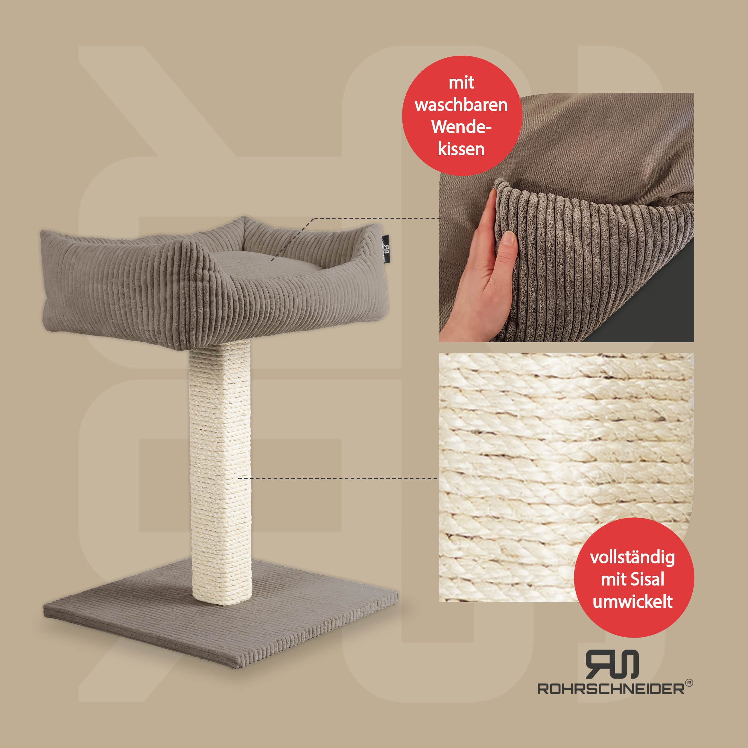 Rohrschneider Kratzbaum Katzenbaum Wolly breiter Kratzstamm mit Katzenbett günstig online kaufen