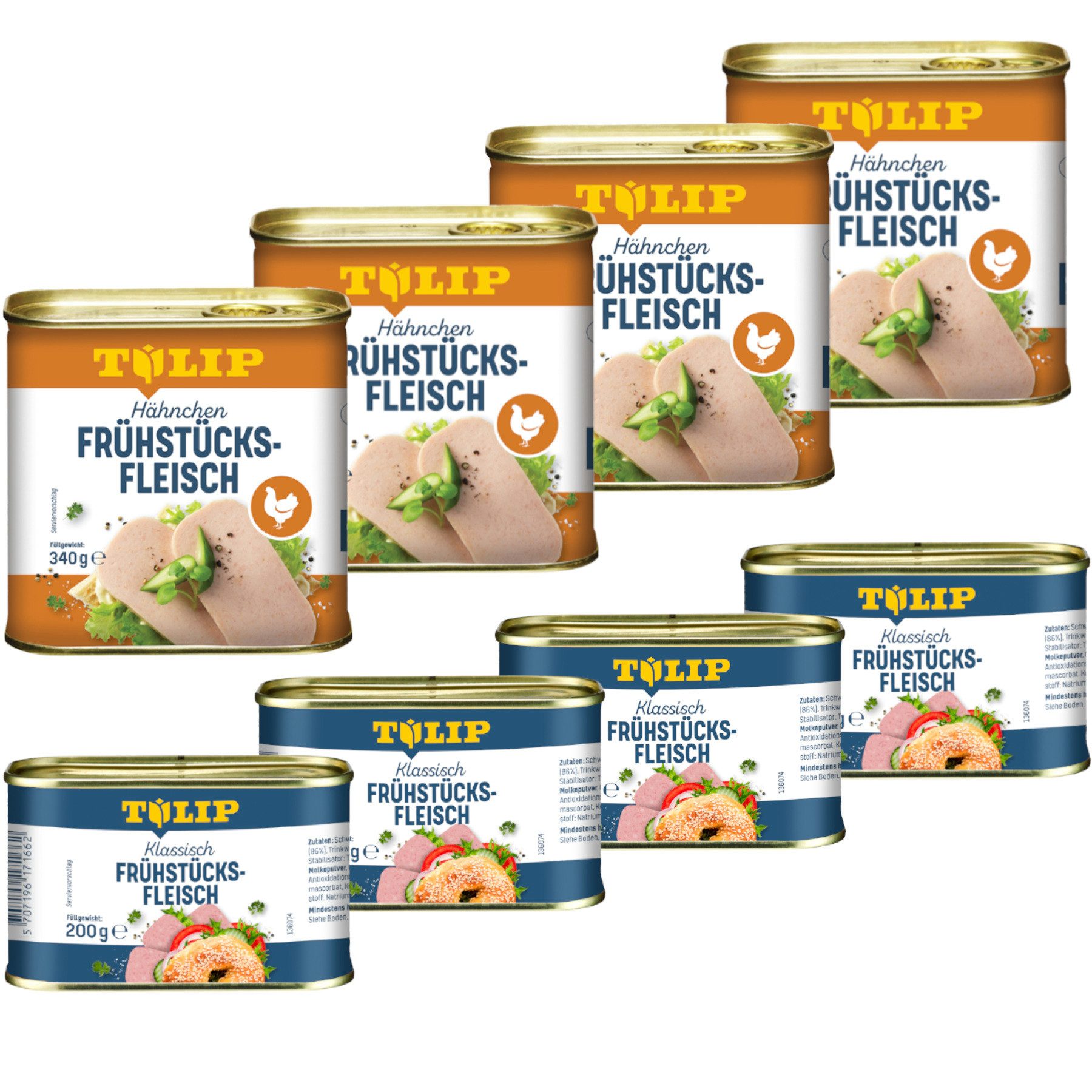 TULIP Wurstkonserve Set aus Frühstücksfleisch 200g + Hähnchen 340g Konserve, (Schwein + Hähnchen), Dänische Delikatesse