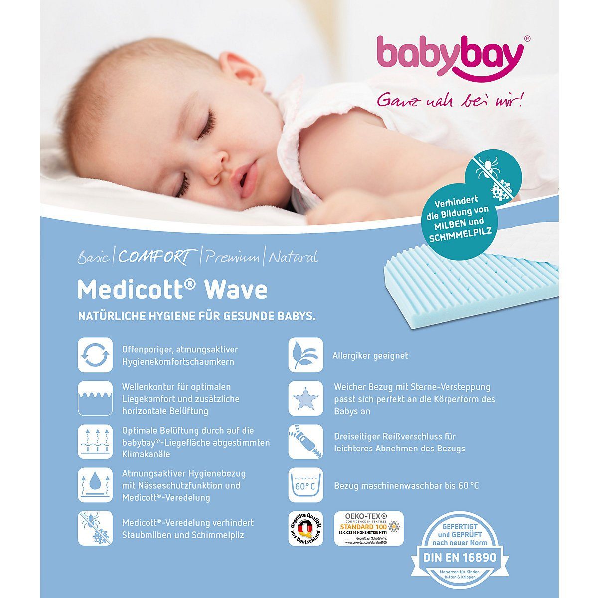 Möbel Babymöbel Babymatratze Matratze Medicott Wave für babybay Comfort und, babybay