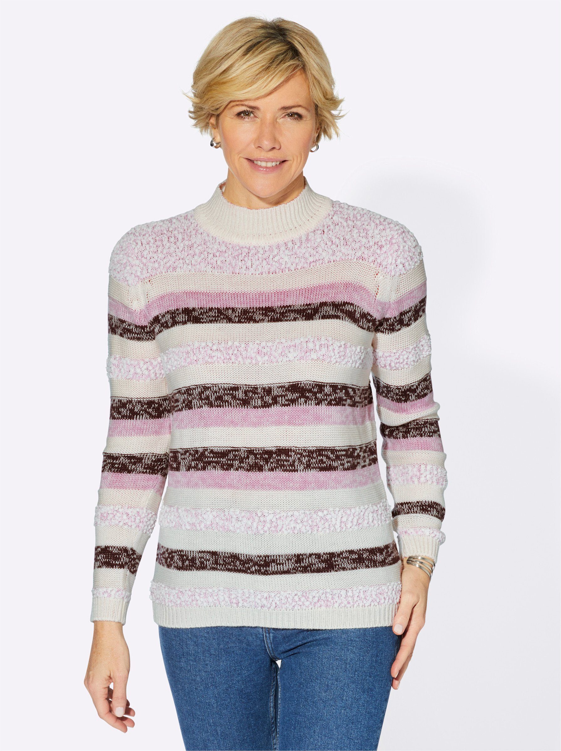 WITT WEIDEN Strickpullover rosé-ecru-geringelt