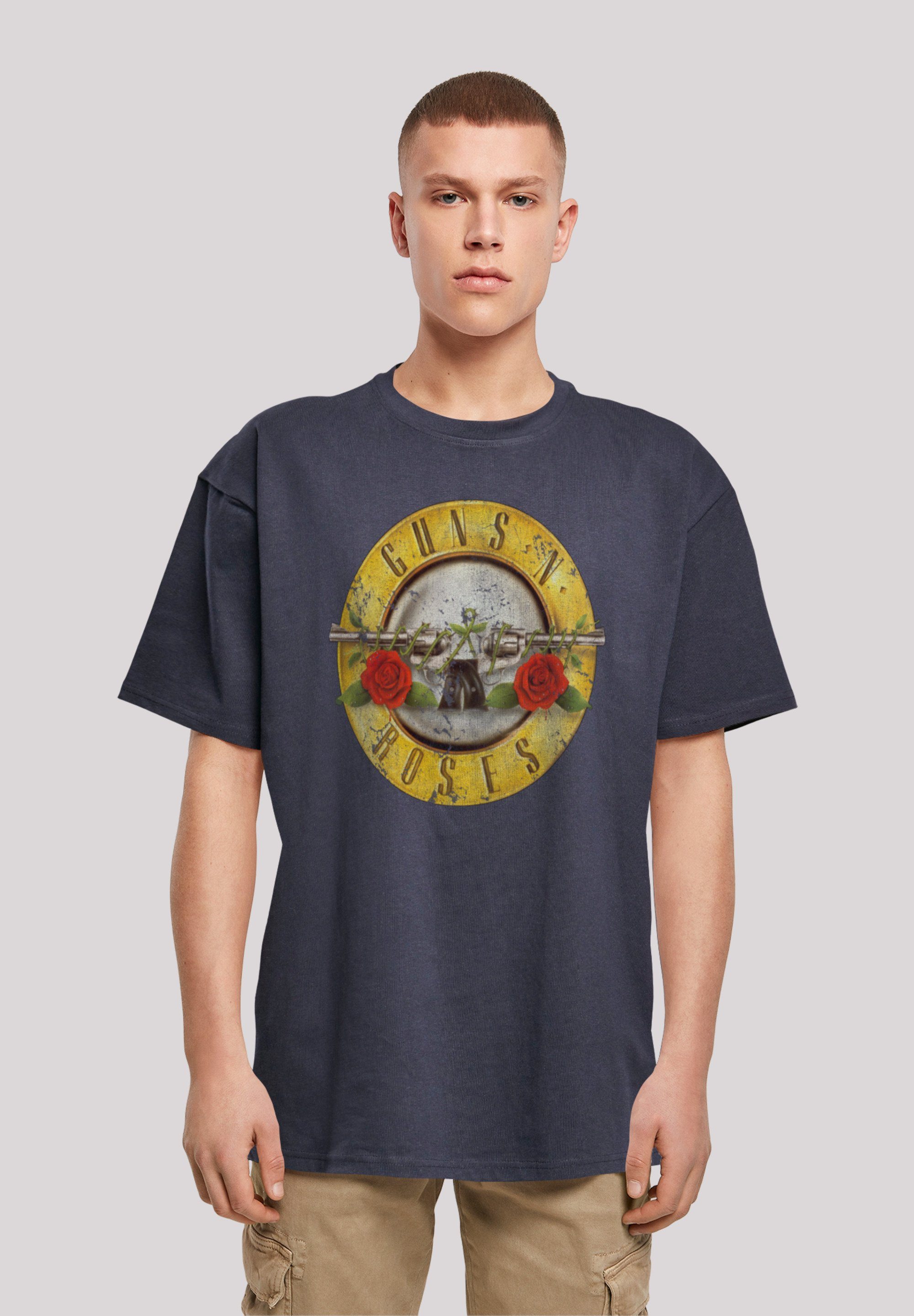 Black F4NT4STIC 'n' Roses Guns (Distressed) Logo navy Print Classic Band Vintage T-Shirt