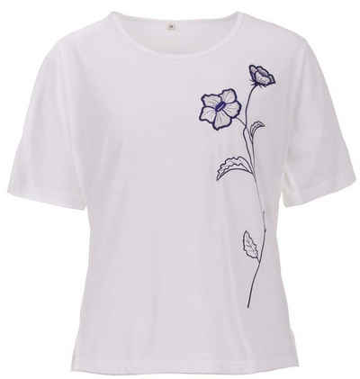 zeitlos T-Shirt zeitlos T-Shirt Damen Kurzarm Stickerei Blüte Rundhals Uni Blume
