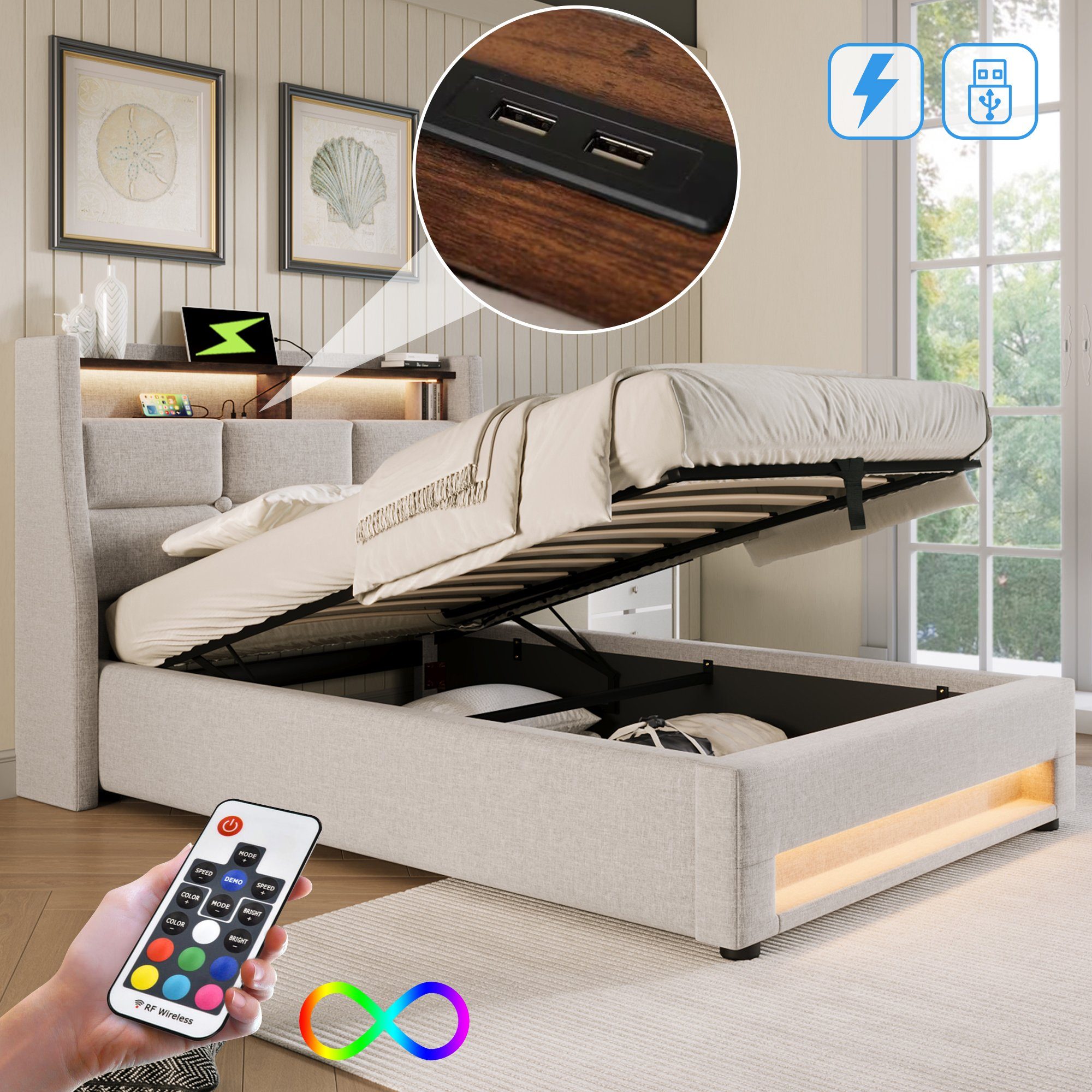 REDOM Polsterbett (Jugendbett mit USB Ladeanschluss), günstig online kaufen