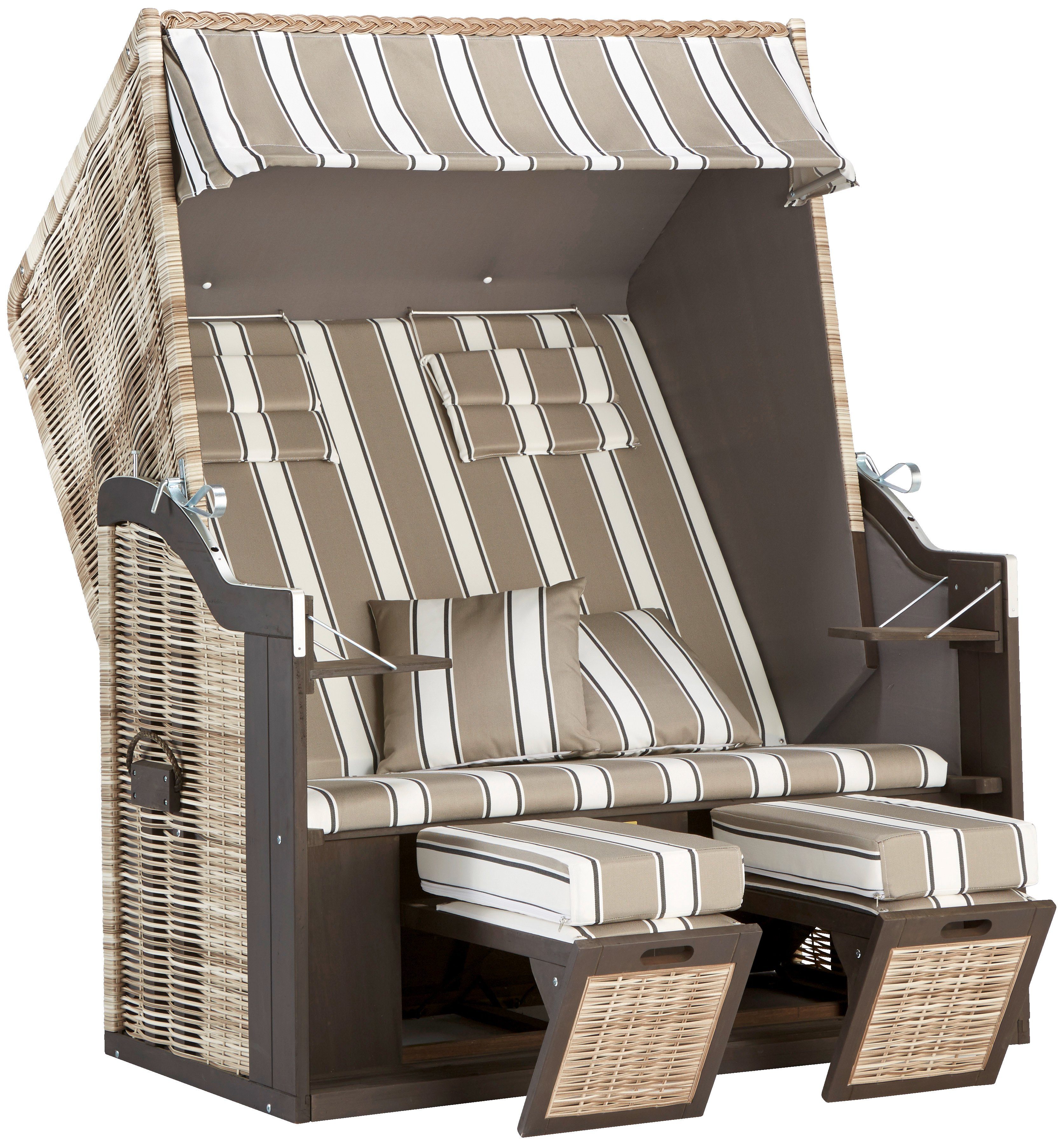 Strandkorb RUSTIKAL 30 Z XL mit weißen, braunen und schwarzen Streifen