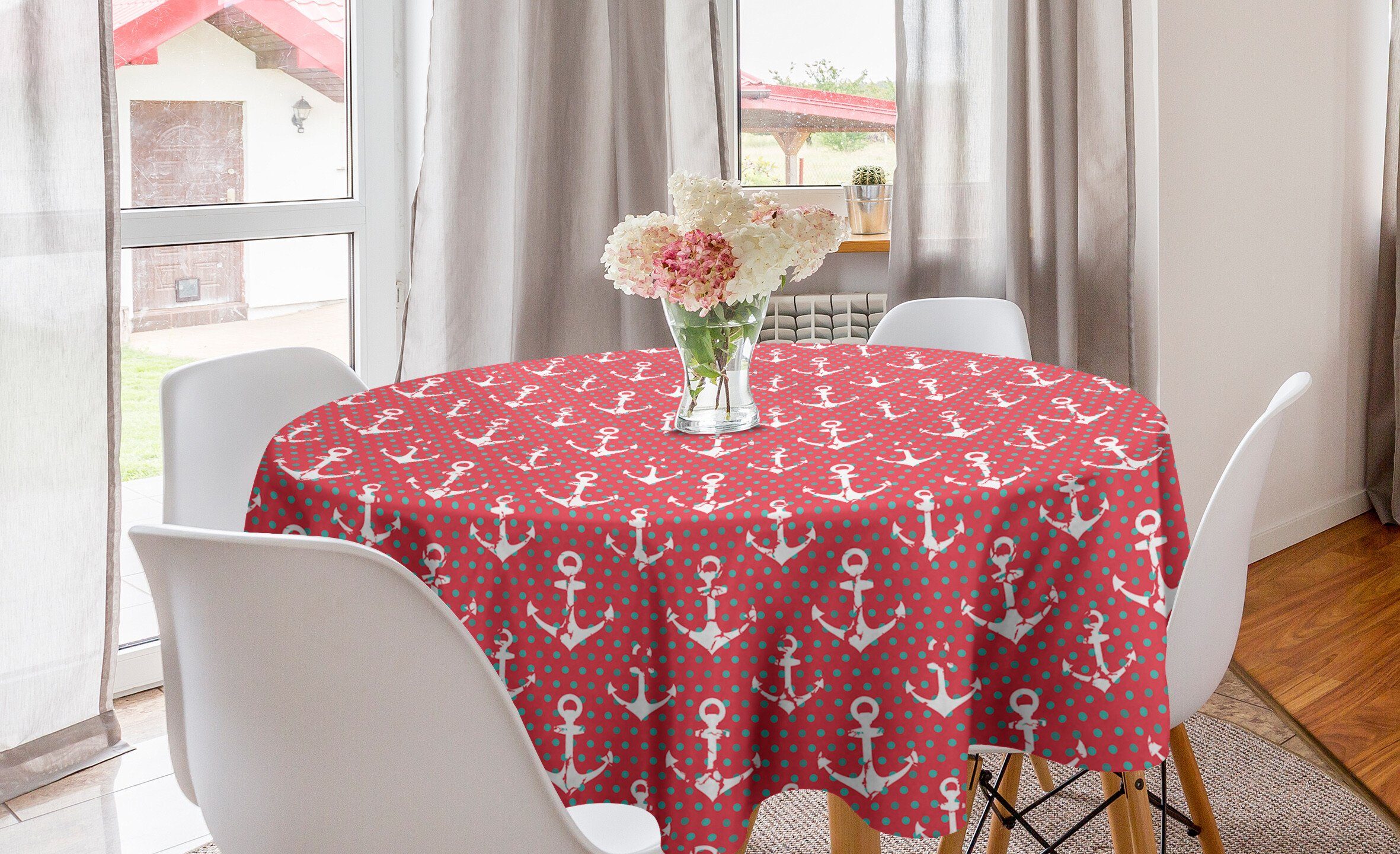 Abakuhaus Tischdecke Kreis Tischdecke Abdeckung für Esszimmer Küche Dekoration, Nautisch Grunge Anchors Tupfen | Tischdecken