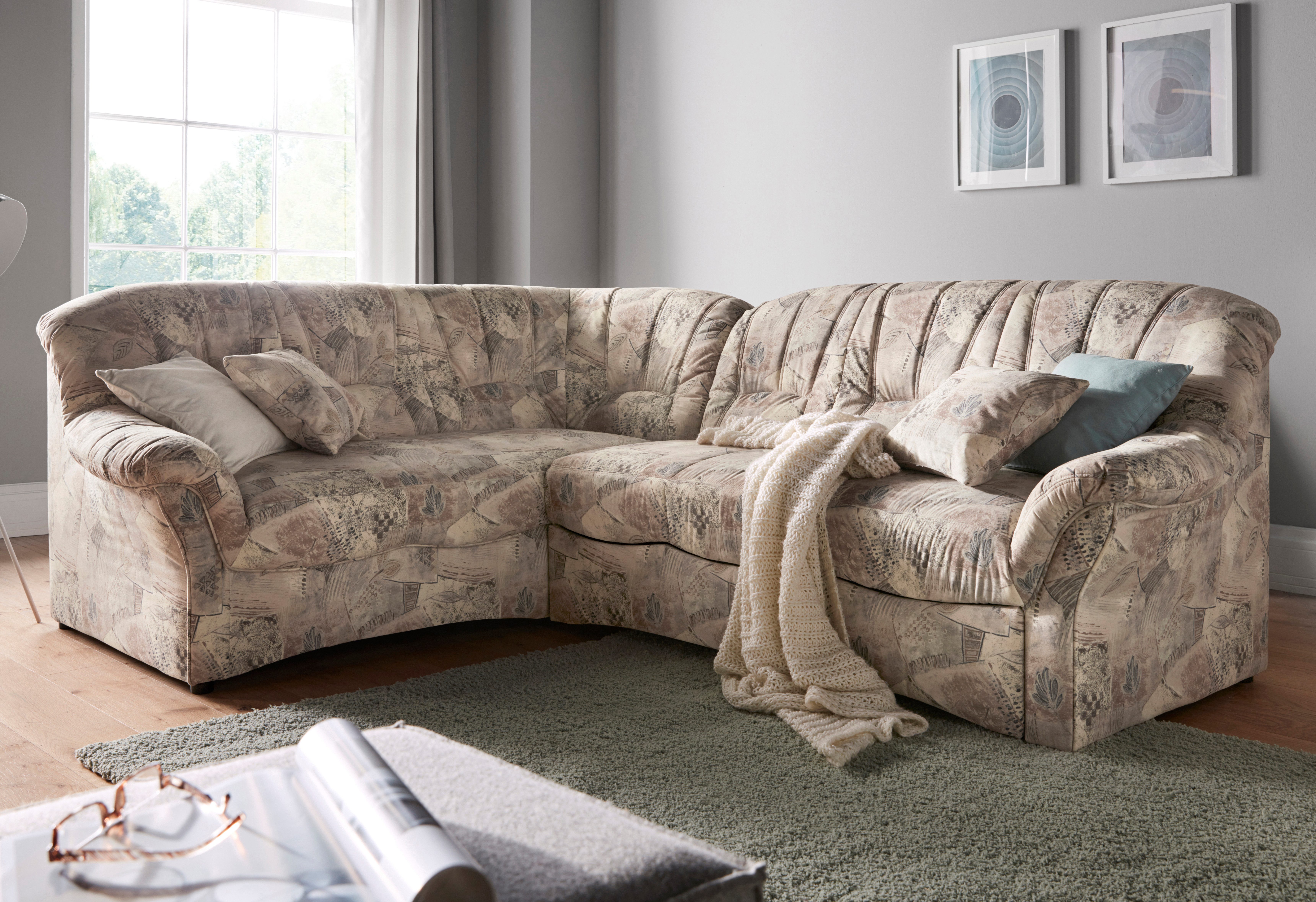 DOMO collection Ecksofa Bahia L-Form, B/T: 256/200 cm, belastbar bis 140kg/Sitz, mit Federkern, Microfaser MELROSE®, mocca
