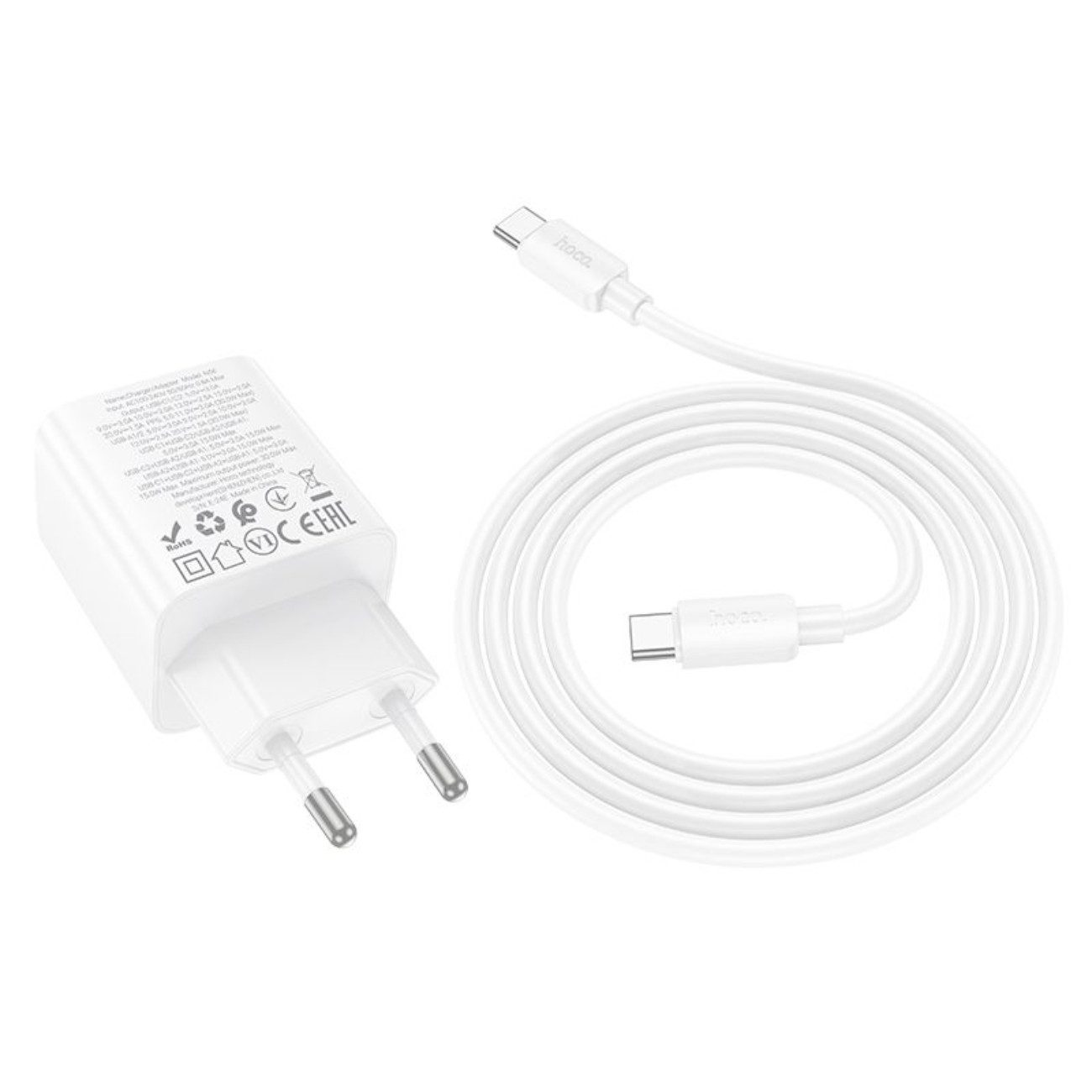 hoco. N56 USB-Ladegerät (3000 mA, Einzelartikel, Inklusive 1 m USB-C-auf-USB-C-Kabel, PD + QC3.0 Schnellladen, 30W, 4 Anschlüsse, inkl. Kabel)