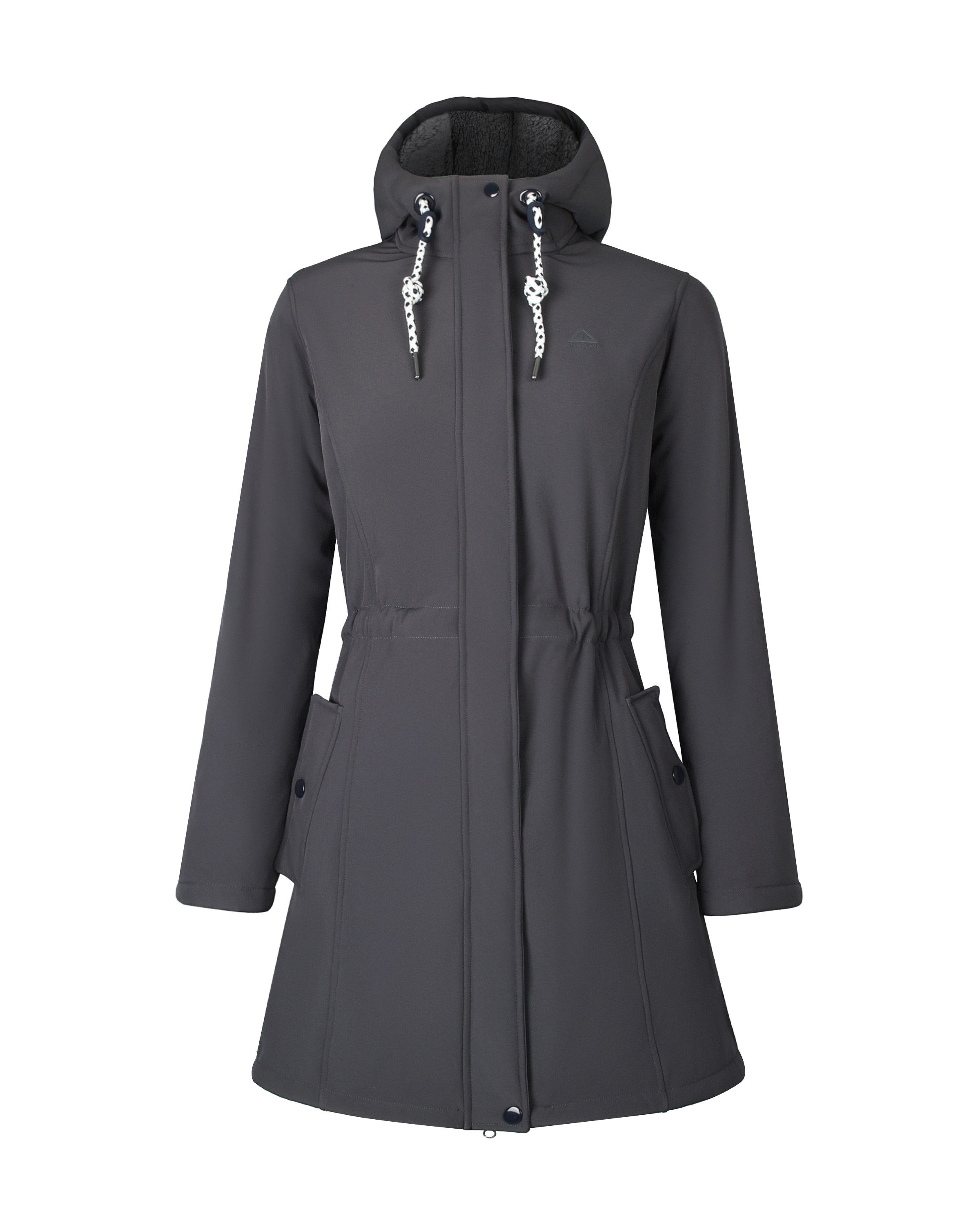 ATLASLAVA Wintermantel Damen Lang Fleece Winterjacke Warme Mantel (1-tlg) Winter Parka mit Kapuze & Kordelzug, 2-Wege-Reißverschluss