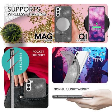 Nalia Smartphone-Hülle Samsung Galaxy S23, Klare Glitzer Silikon Hülle / 2x Display- & Kameraschutz / Bling Cover