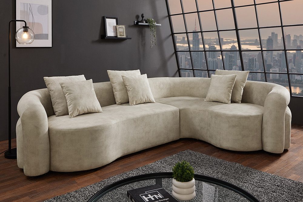 riess-ambiente Wohnlandschaft VOGUE 290cm beige - Samt, XXL-Sofa, gerundet, inkl. Kissen, L Form, Einzelartikel 1 Teile, Luxus Big Sofa - ideal für Wohn- und Schlafzimmer oder als Eckcouch
