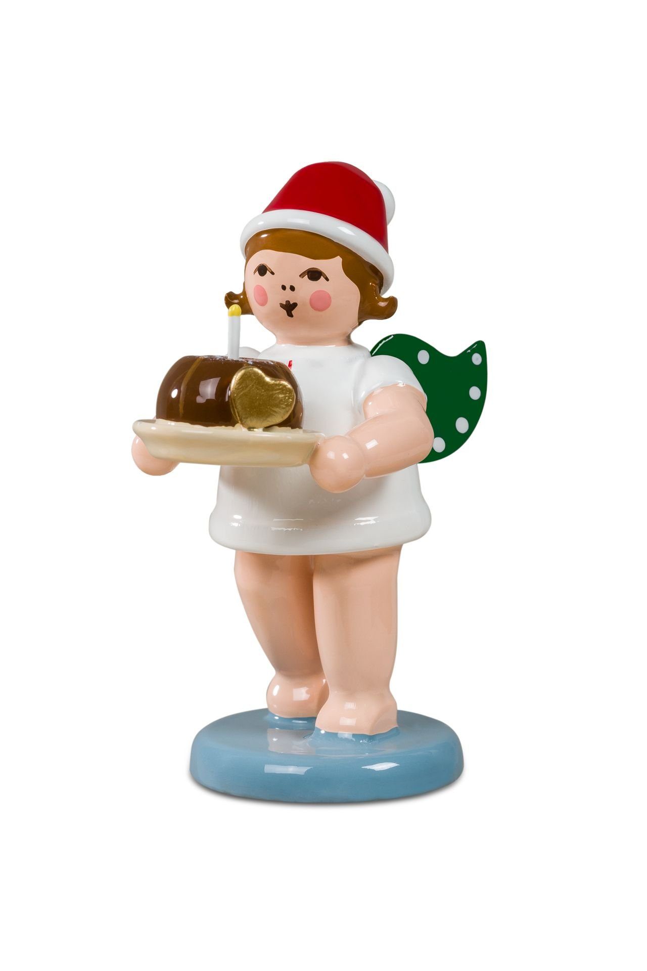 Engelfigur Weihnachtsengel mit Kuchen mit Mütze Höhe ca. 6cm NEU