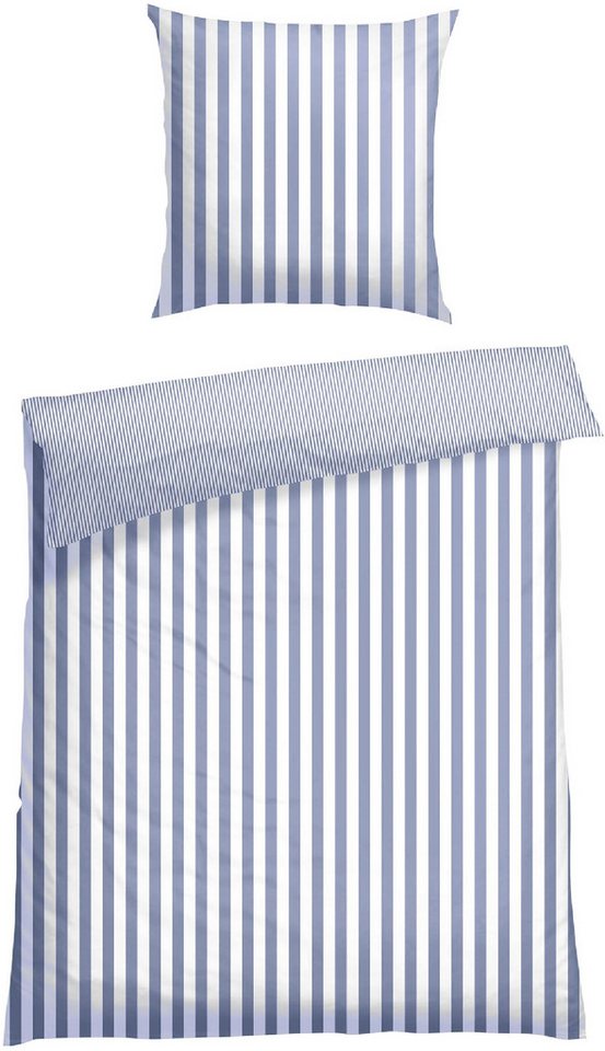 Schiesser Wendebettwäsche Marie aus weicher Baumwolle und Streifen Allover, Renforcé, 2 teilig, MADE IN GREEN by OEKO-TEX®