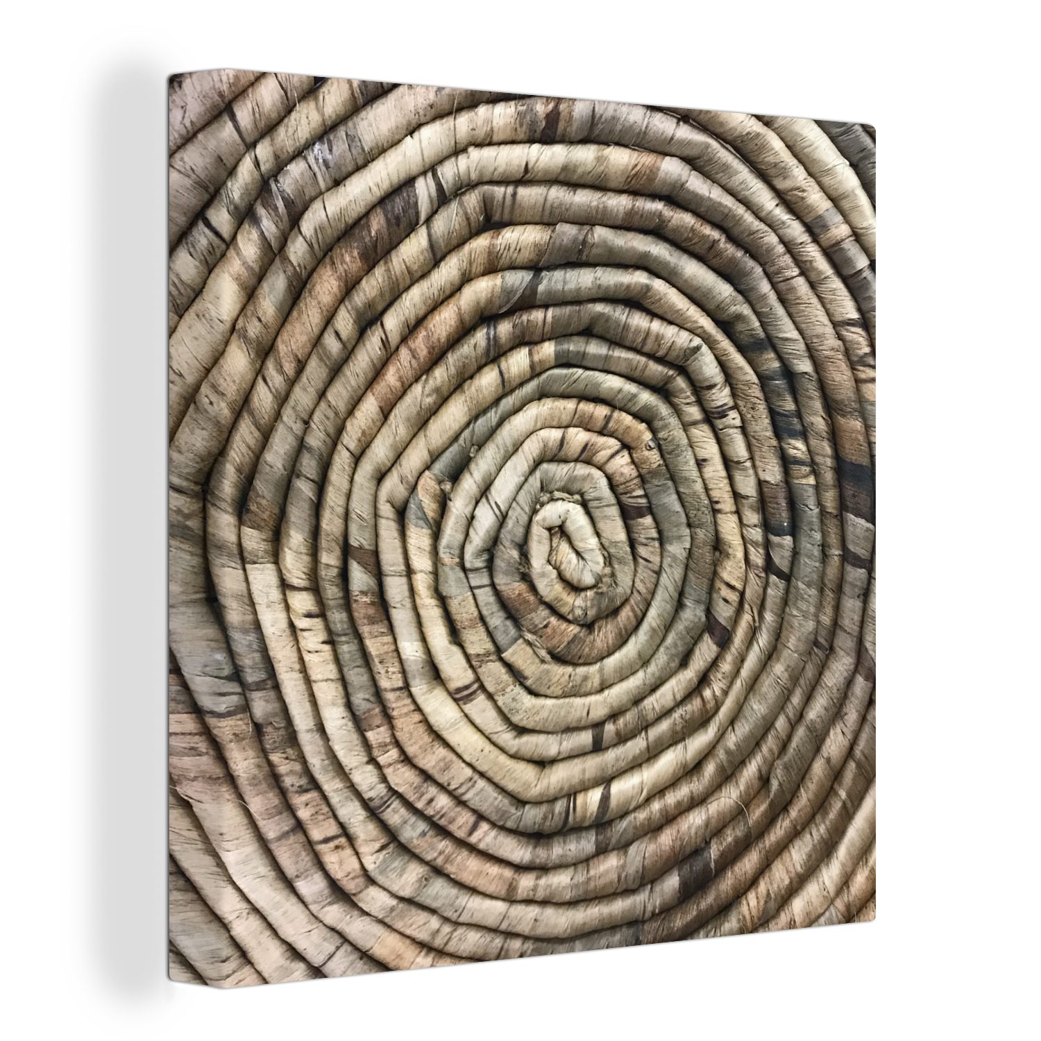 OneMillionCanvasses® Leinwandbild Kreis - Schilf - Korb, (1 St), Leinwand Bilder für Wohnzimmer Schlafzimmer