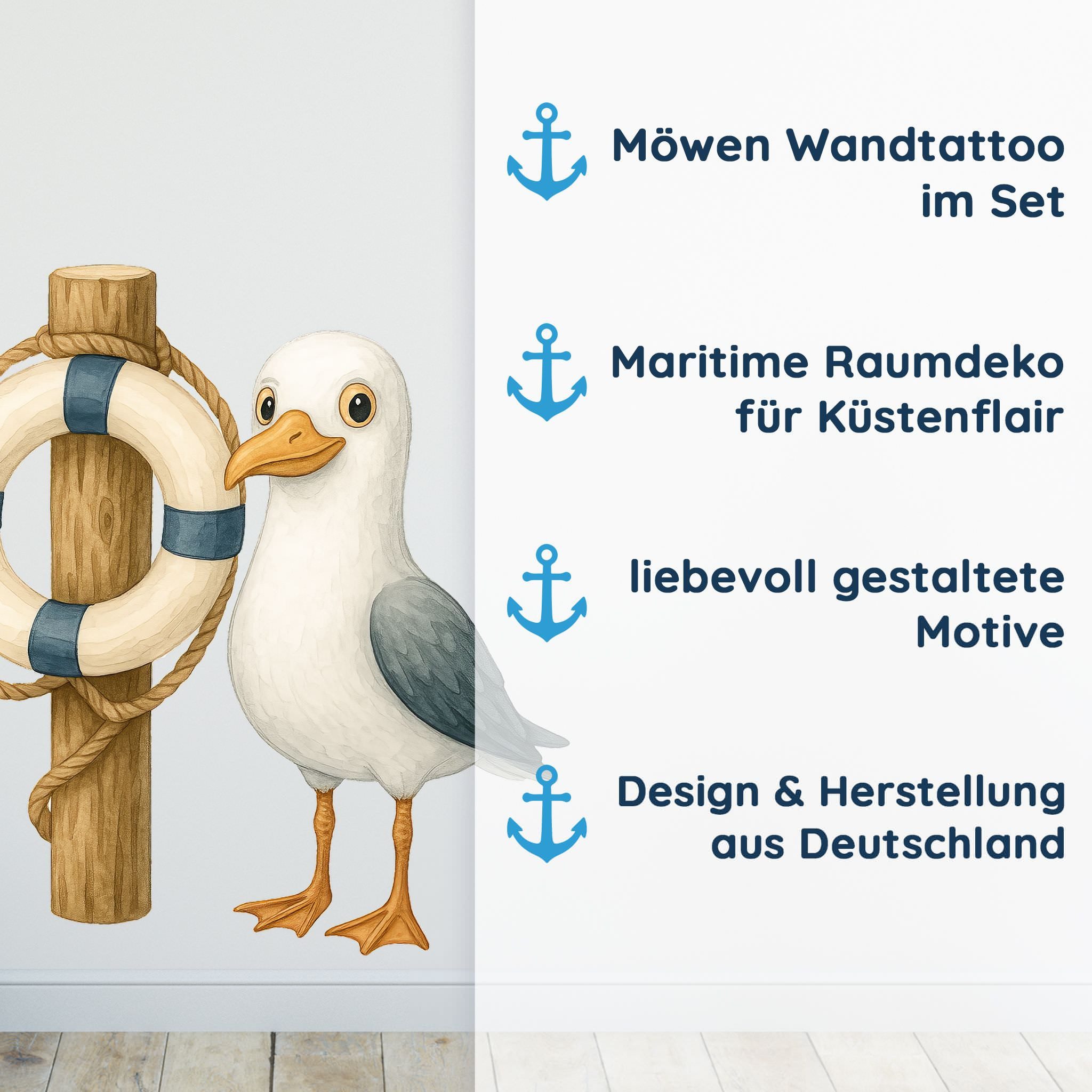 Sunnywall Wandtattoo Aufkleber Maritim Möwen - maritime Wanddeko für Kinderzimmer, selbstklebend, konturgeschnitten, rückstandslos entfernbar