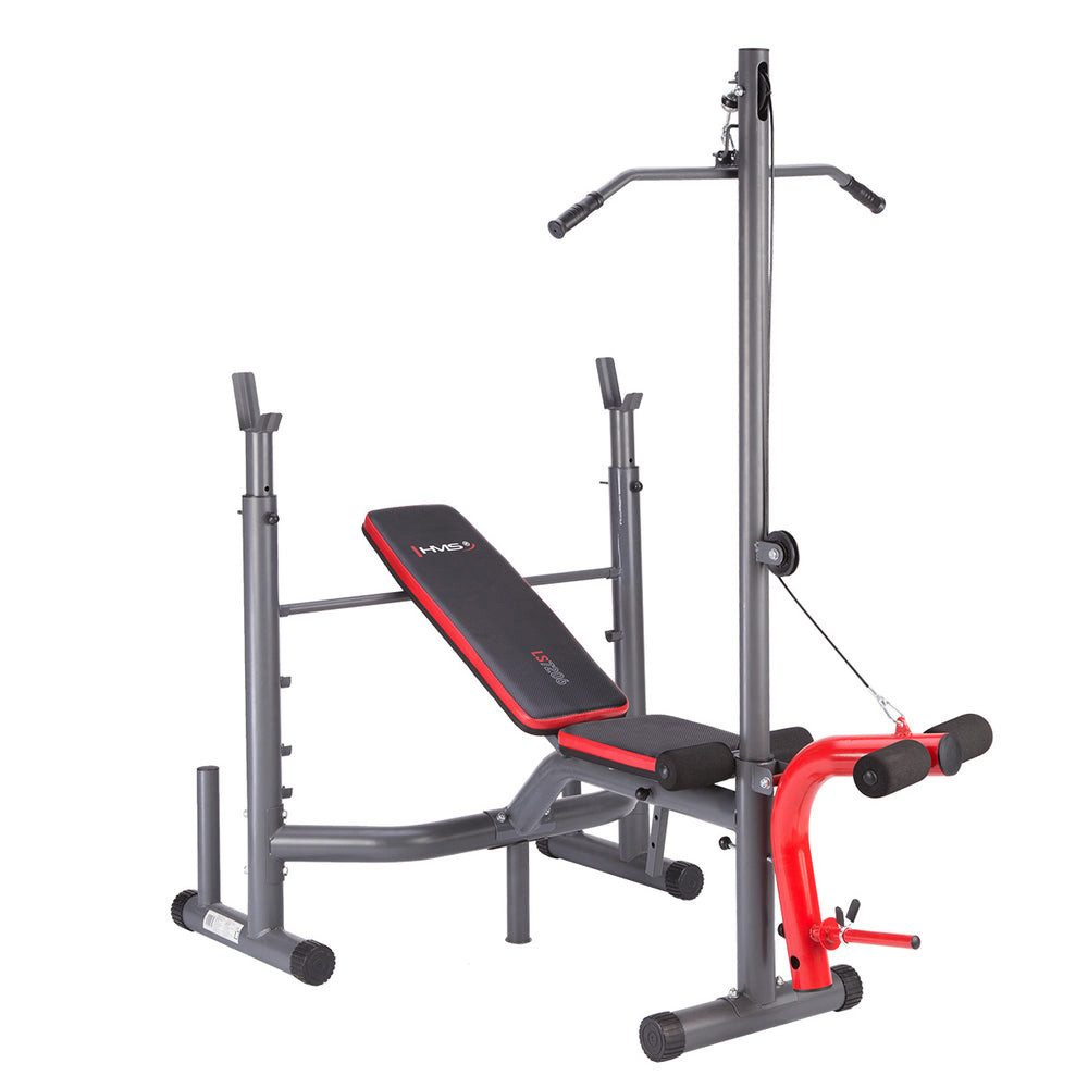 HMS Trainingsbank Hantelbank Latzugstation Kraftstation, (Spar-Set, 1-tlg., 198 x 109 x 190 cm stabil), Latzug, Curlpult, Beincurler, bis 200 kg belastbar
