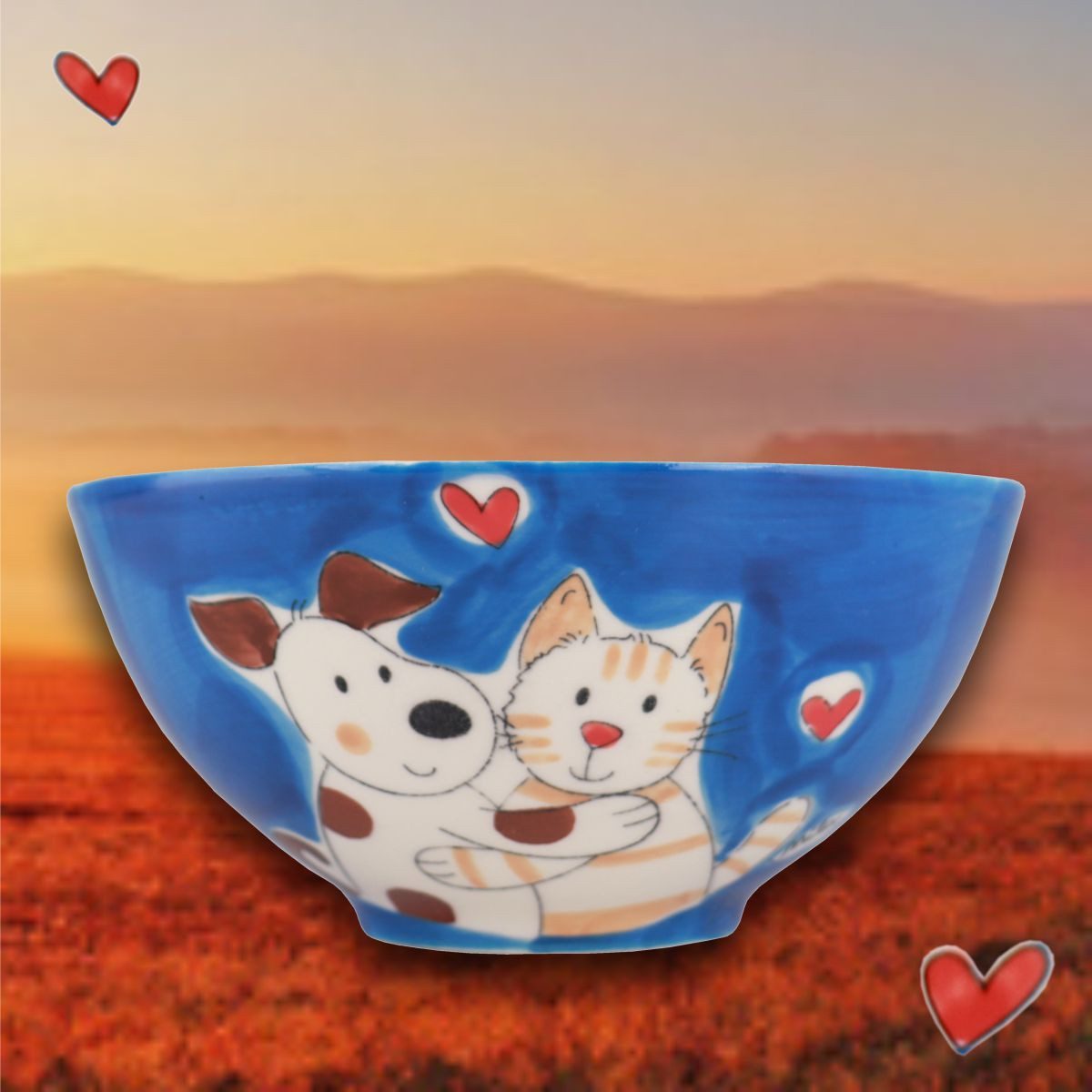 Mila Müslischale Mila Keramik-Schale Cat & Dog Love, ca. 600 ml, Keramik, (Stück)