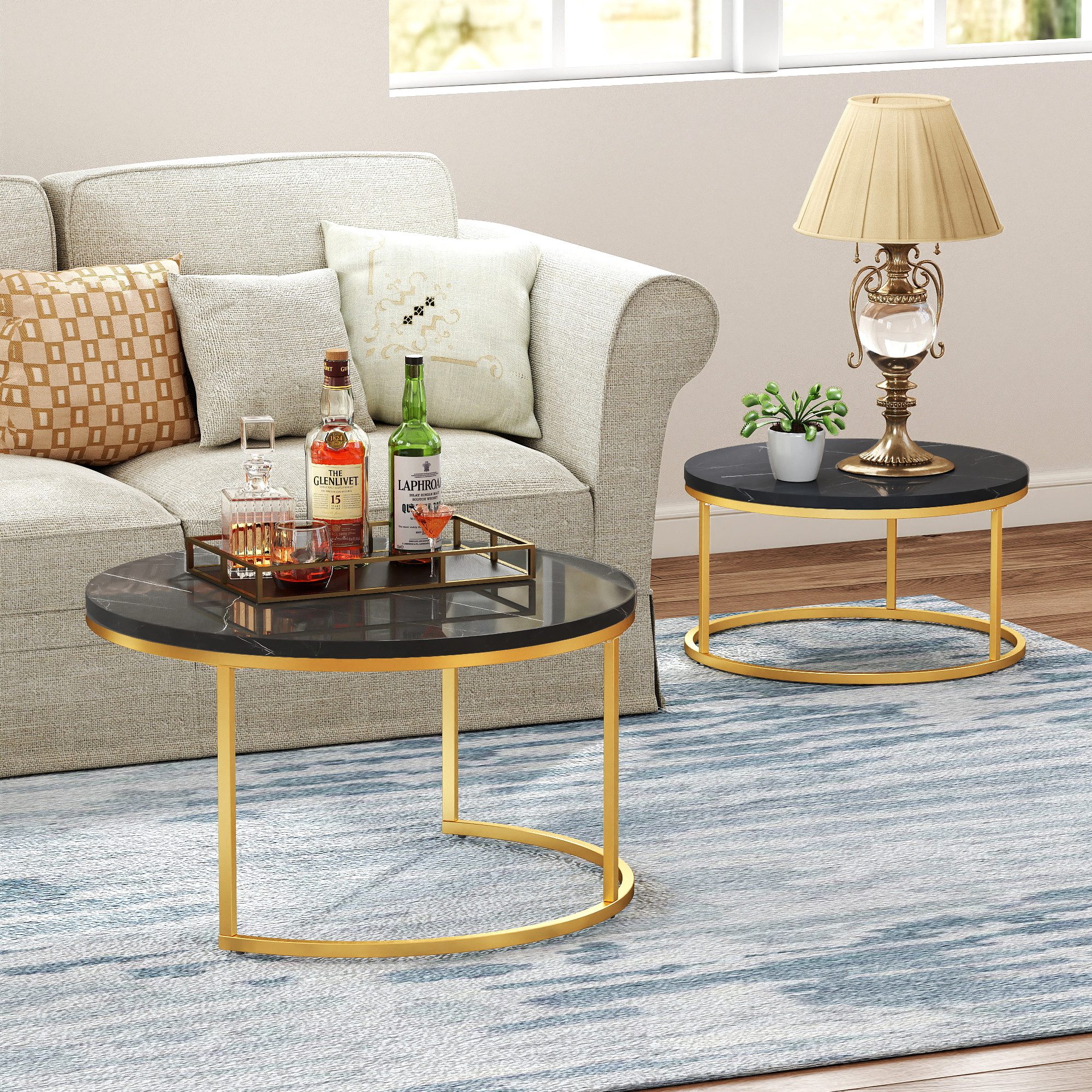 HAUSS SPOLE Couchtisch rund 2er-Satztisch Beistelltisch stapelbarer Sofatisch mit Bodenschutz (2-St)