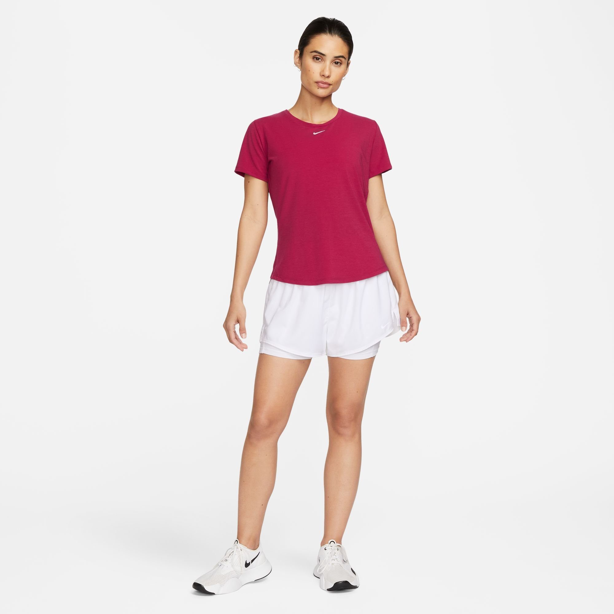 Nike Trainingsshirt DRI-FIT UV NOBLE WOMEN'S TOP ONE SHORT-SLEEVE LUXE RED/REFLECTIVE FIT SILV STANDARD