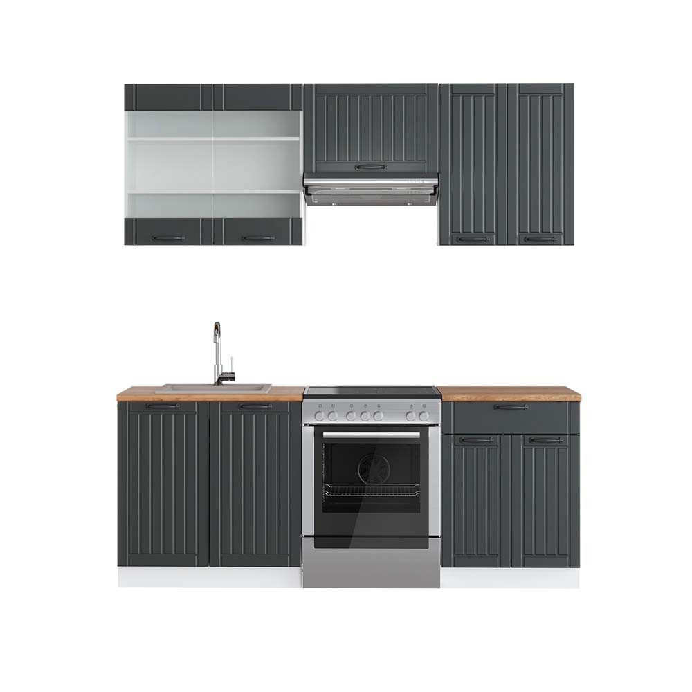 Vicco Küchenzeile Fame-Line, Anthrazit Landhaus/Weiß, 200 günstig online kaufen