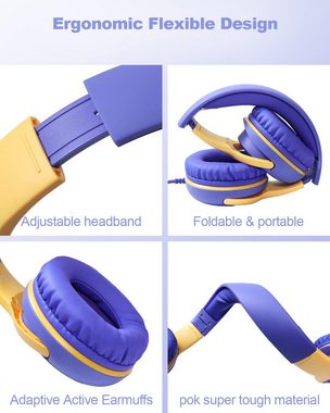awatrue Universelle 3,5-mm-Kompatibilität Kinder-Kopfhörer (85/94 dB Regelung sorgt für sicheres Hören und unterstützt die Entwicklungmit Einzigartige Cortex-Ohrmuscheln, Sicherheit & Komfort,mit Lautstärkeregelung,Ohrmuscheln &Langlebigkeit)