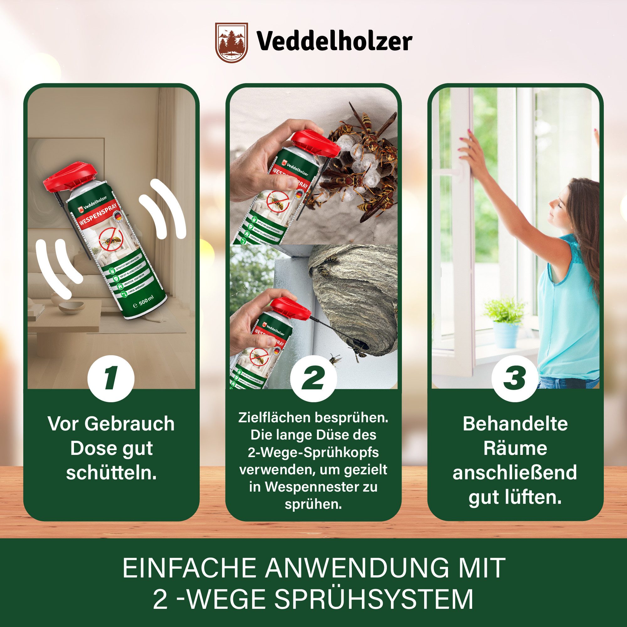 Veddelholzer Wespenspray 500 ml Wespenspray Effektives Wespenspray mit Sofortwirkung Wespen, 500 ml, gegen Wespen im Haus, Garten & auf der Terrasse – Bild 4 von 5