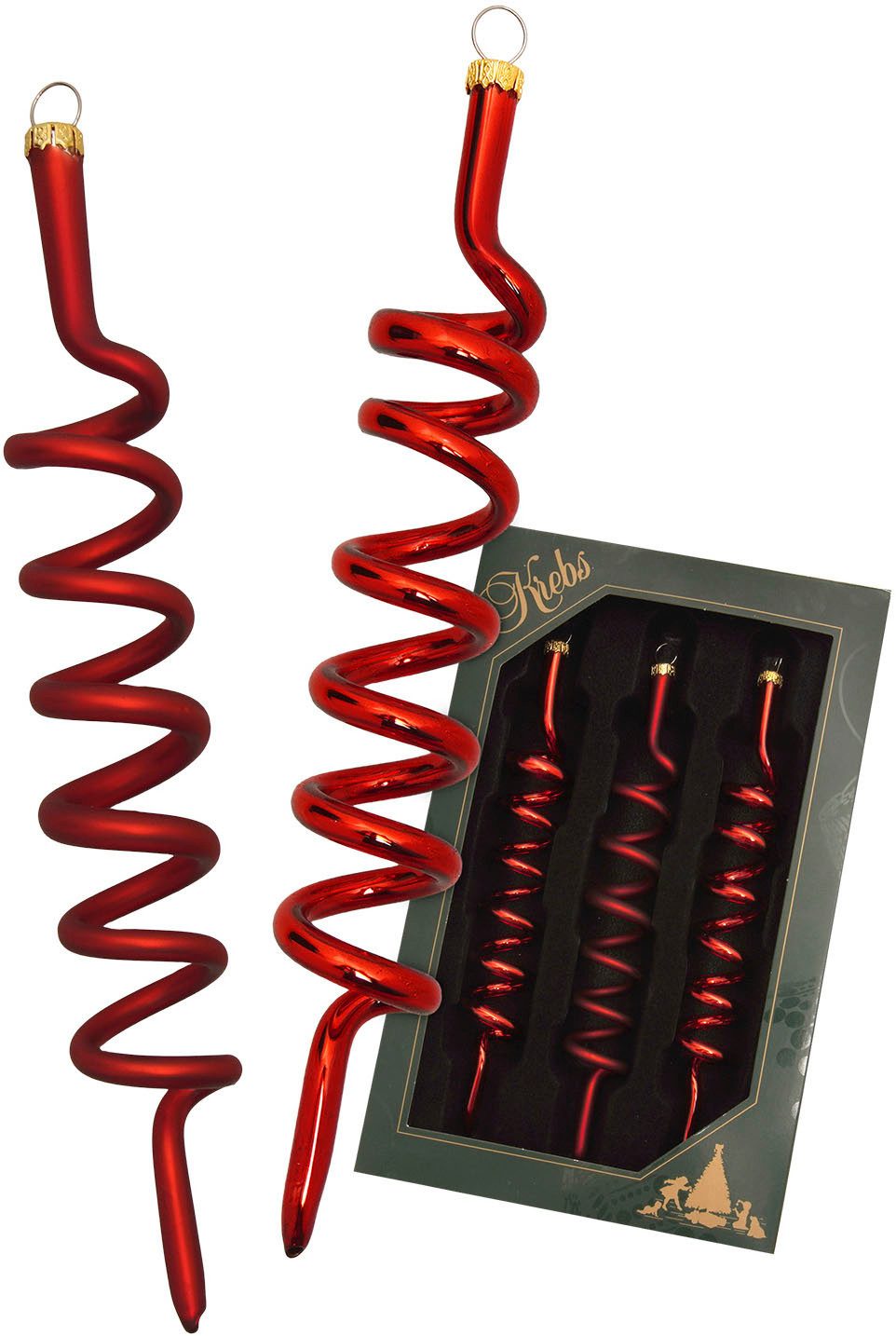 Krebs Glas Lauscha Weihnachtsbaumkugel Baumschmuck Korkenzieher-Set rot 14cm, Dekoriert mit Liebe zum Detail