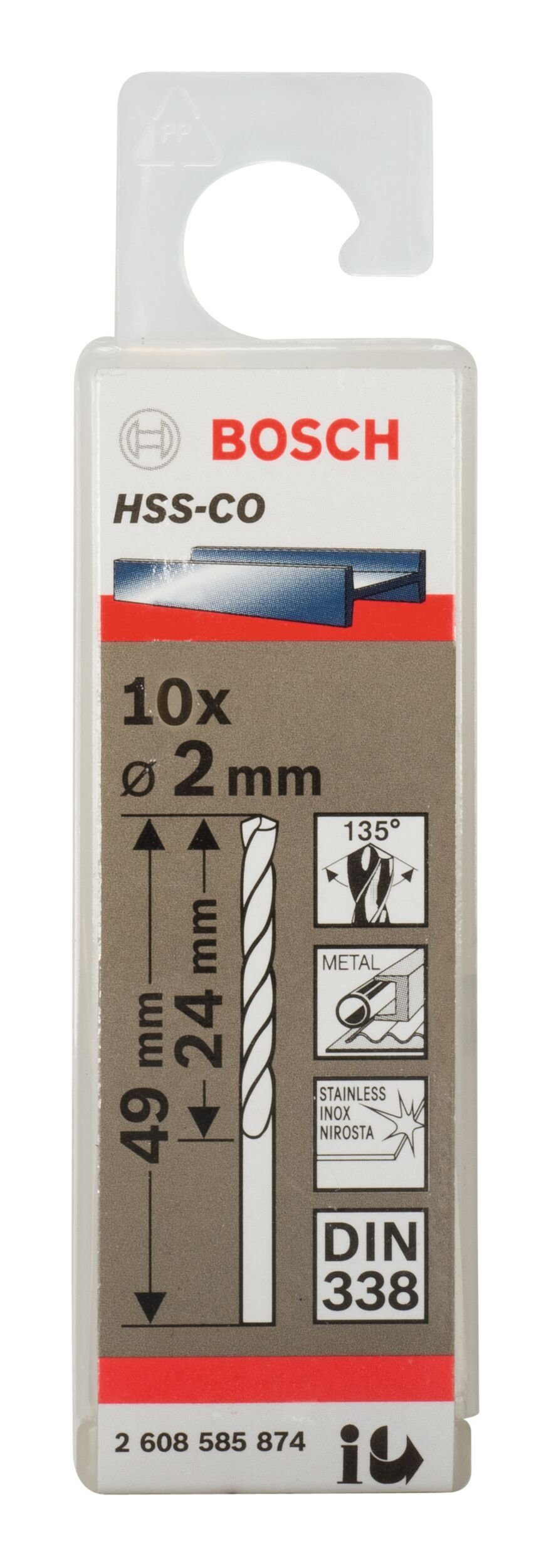 BOSCH Metallbohrer, (10 (DIN - x HSS-Co 10er-Pack 2 24 x 49 mm - 338) Stück)