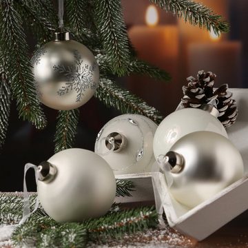MARELIDA Weihnachtsbaumkugel Christbaumkugel Weihnachtskugel Glas D: 8cm silber weiß 6er Set (6 St)