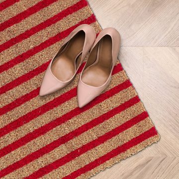Fußmatte Kokos Fußmatte rot-natur gestreift, relaxdays, Höhe: 15 mm