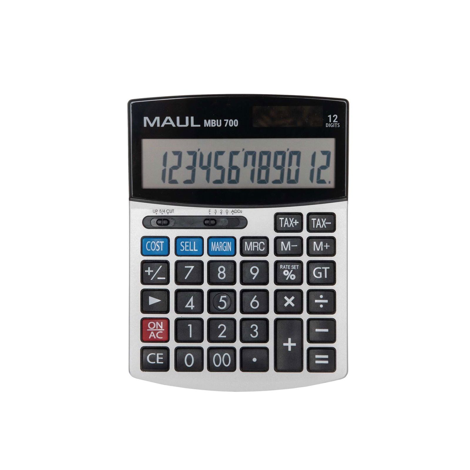 MAUL Taschenrechner Tischrechner MBU 700,12 Stellen / schwarz, 12-stellige LCD-Anzeige, Solar- und Batteriebetrieb